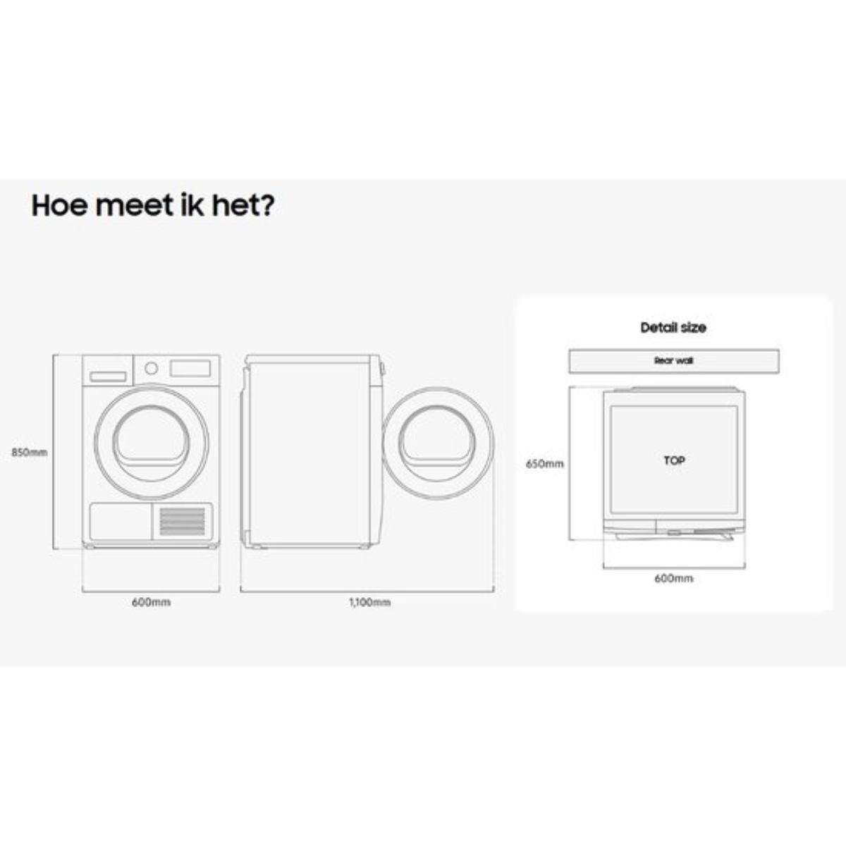 Diagram showing dimensions of a washer and dryer, side and top views.