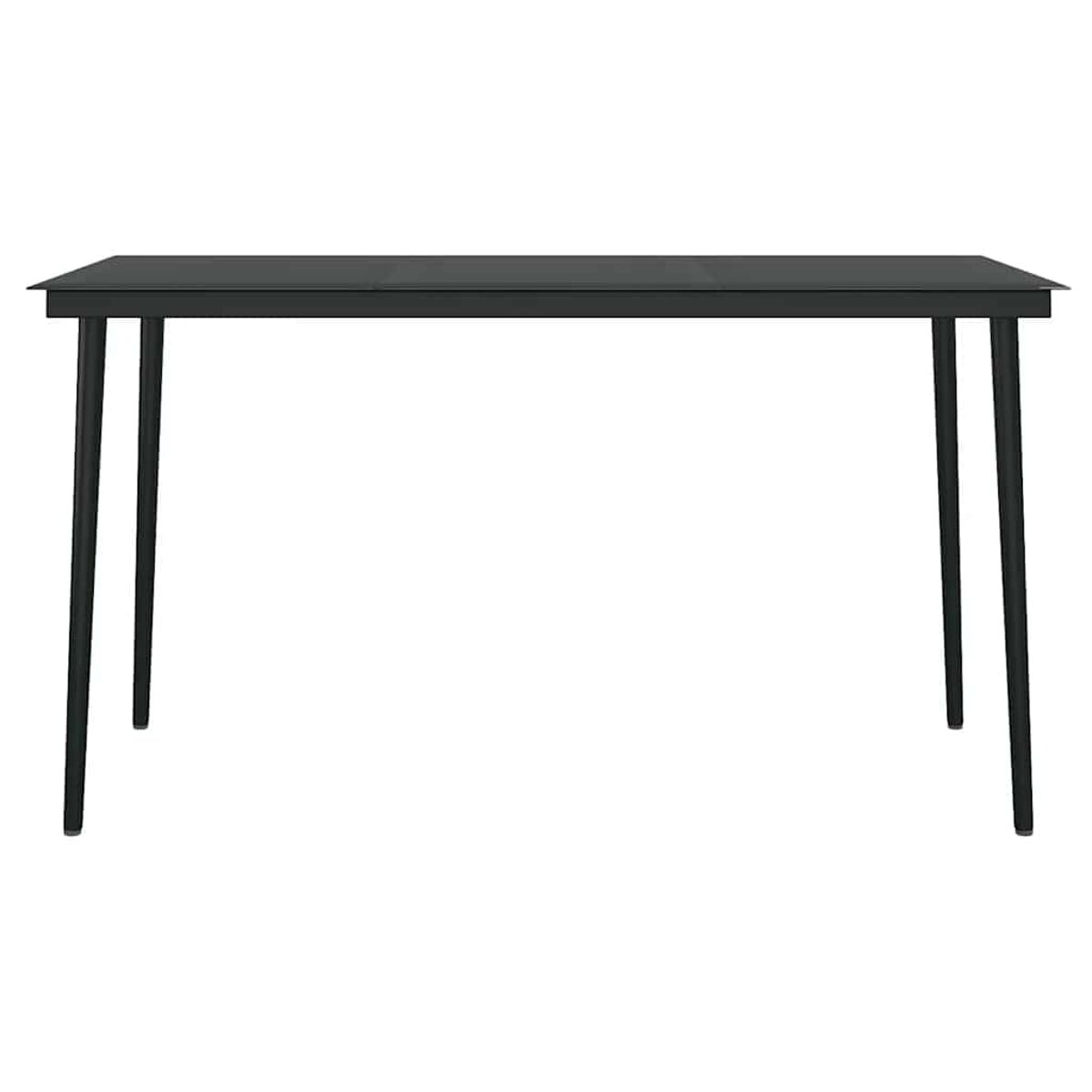Tavolo nero con quattro gambe nere. Il tavolo è rettangolare e ha un design semplice.