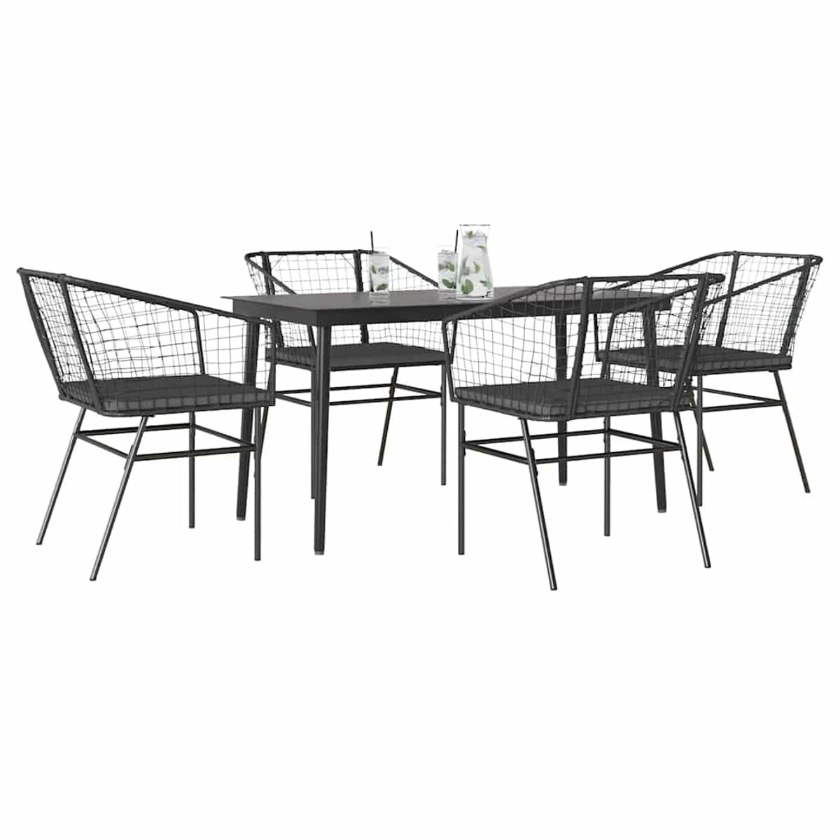 Set da pranzo per esterni con struttura in filo metallico.