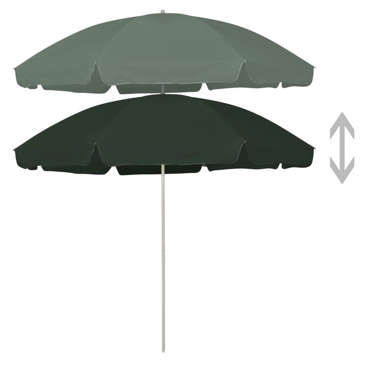 Zwei grüne Regenschirme, einer geöffnet und einer geschlossen, auf weißem Hintergrund.
