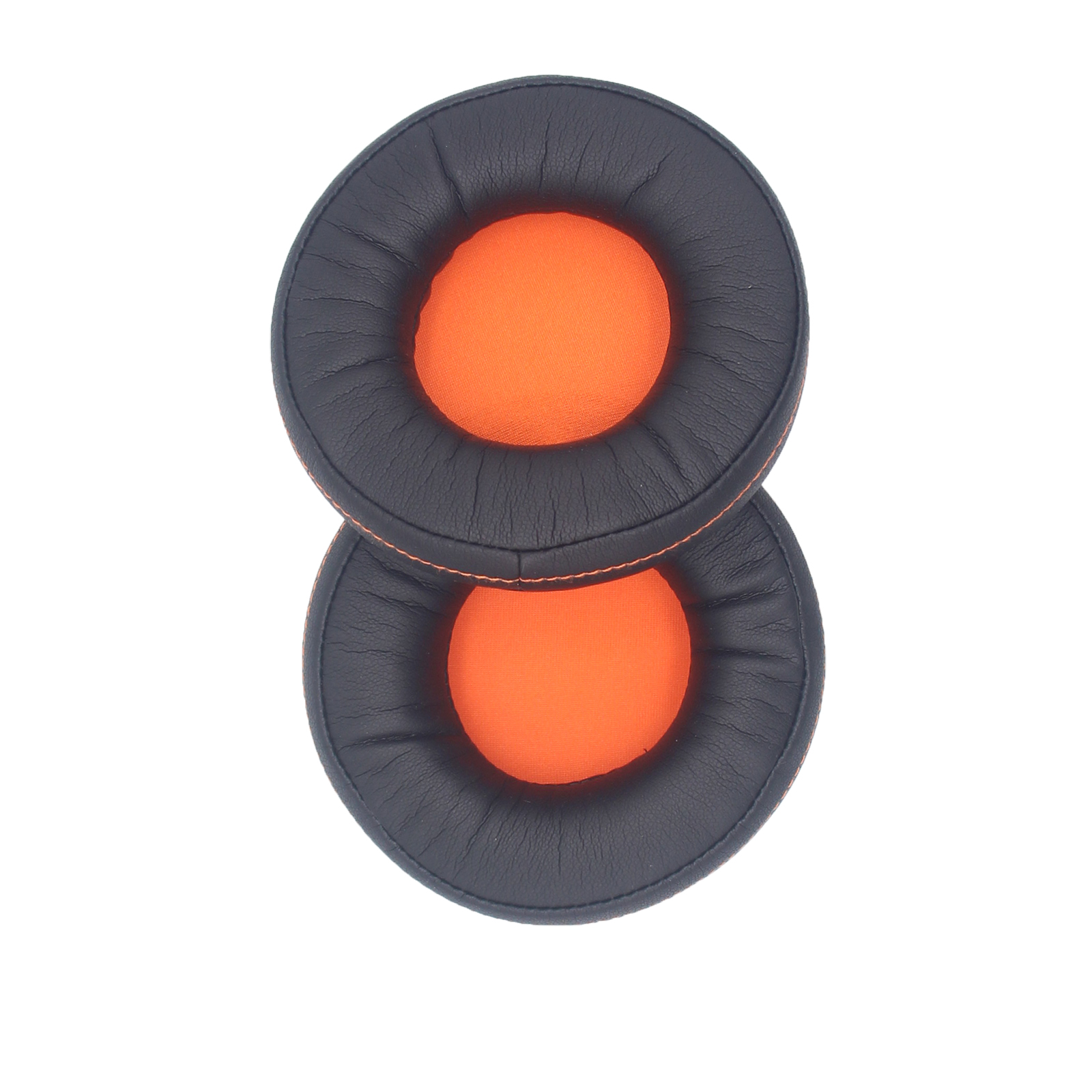 Due cuscinetti neri per cuffie, con interno arancione.