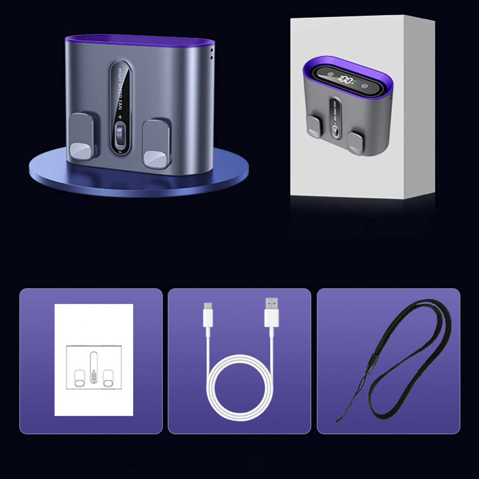 Eine Ladestation mit Telefon, Ladegerät und USB-Kabel, alles vor dunklem Hintergrund.