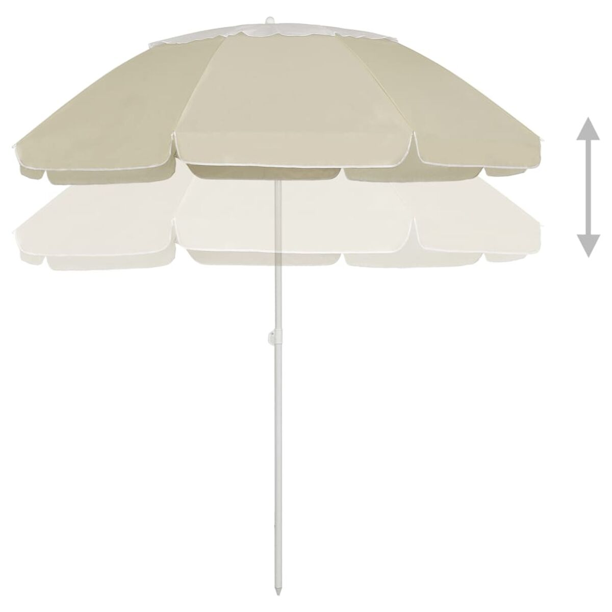 Un ombrellone beige da esterno. L'altezza è regolabile. Sfondo bianco.