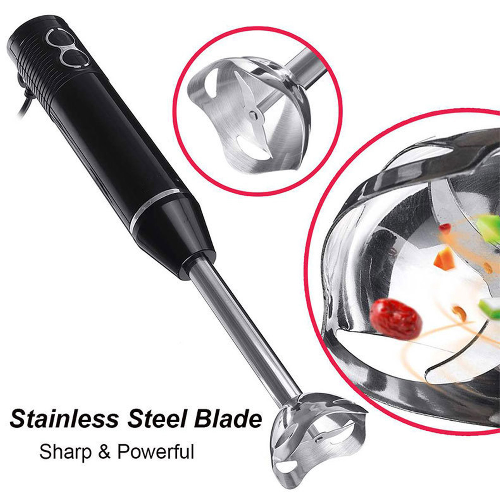 Schwarzer und silberner Handmixer, die Klinge wird im Nahaufnahme hervorgehoben.