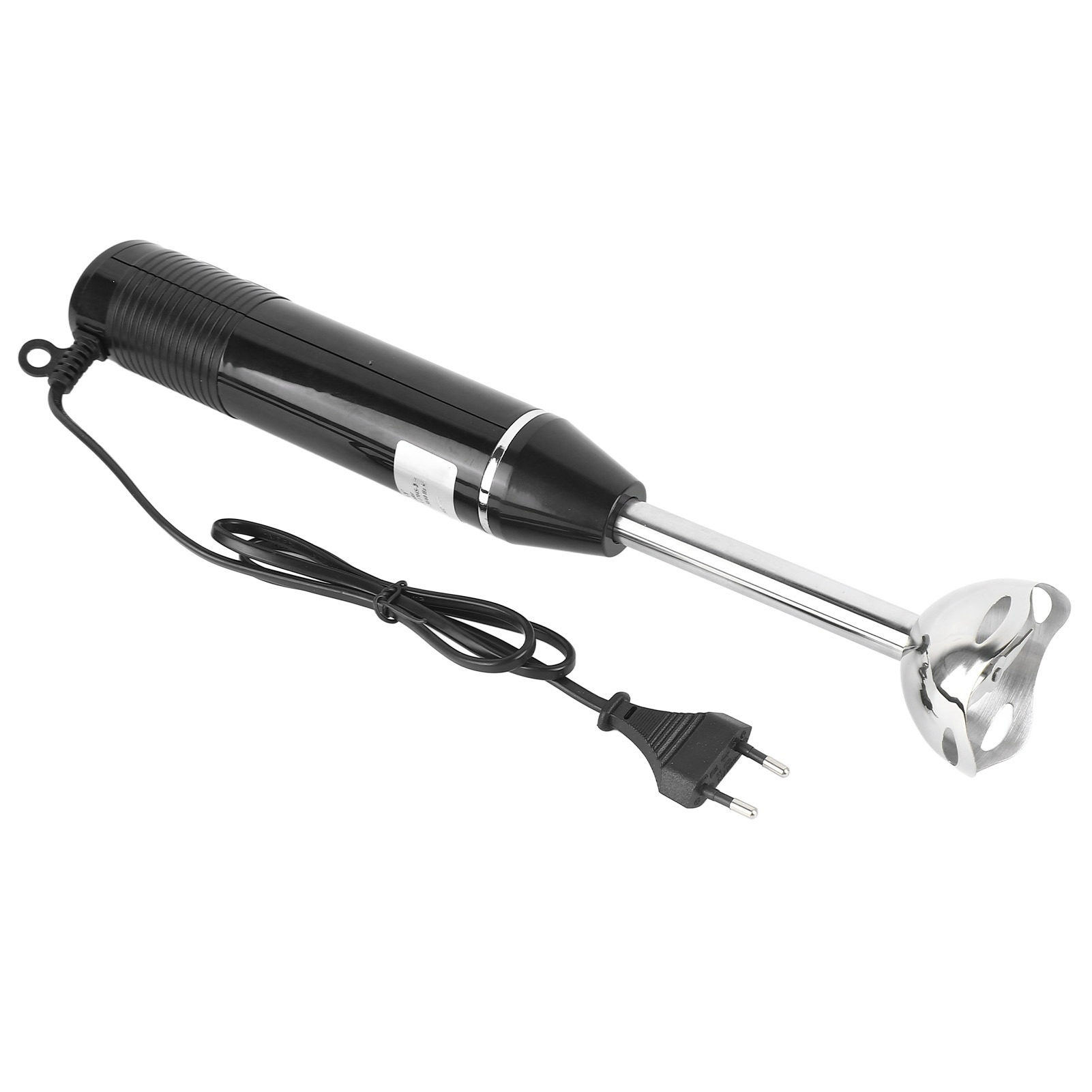 Schwarzer und silberner Stabmixer mit Netzkabel und Stecker.