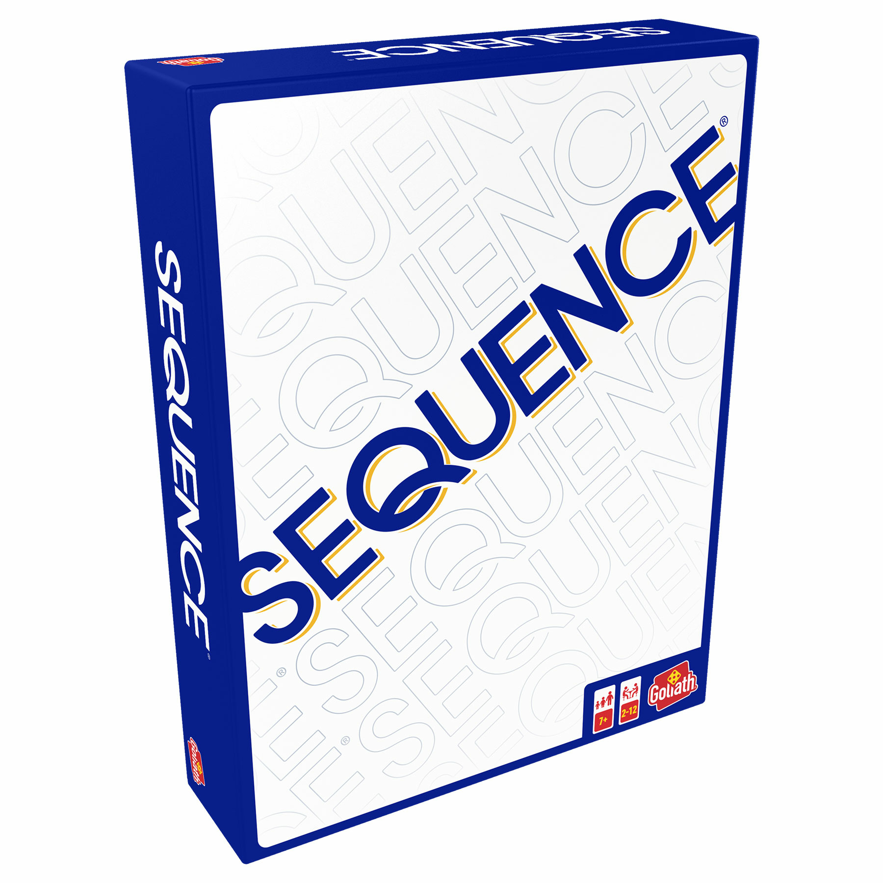 Pudełko gry planszowej Sequence. Pudełko jest niebieskie z tytułem gry dużymi literami.