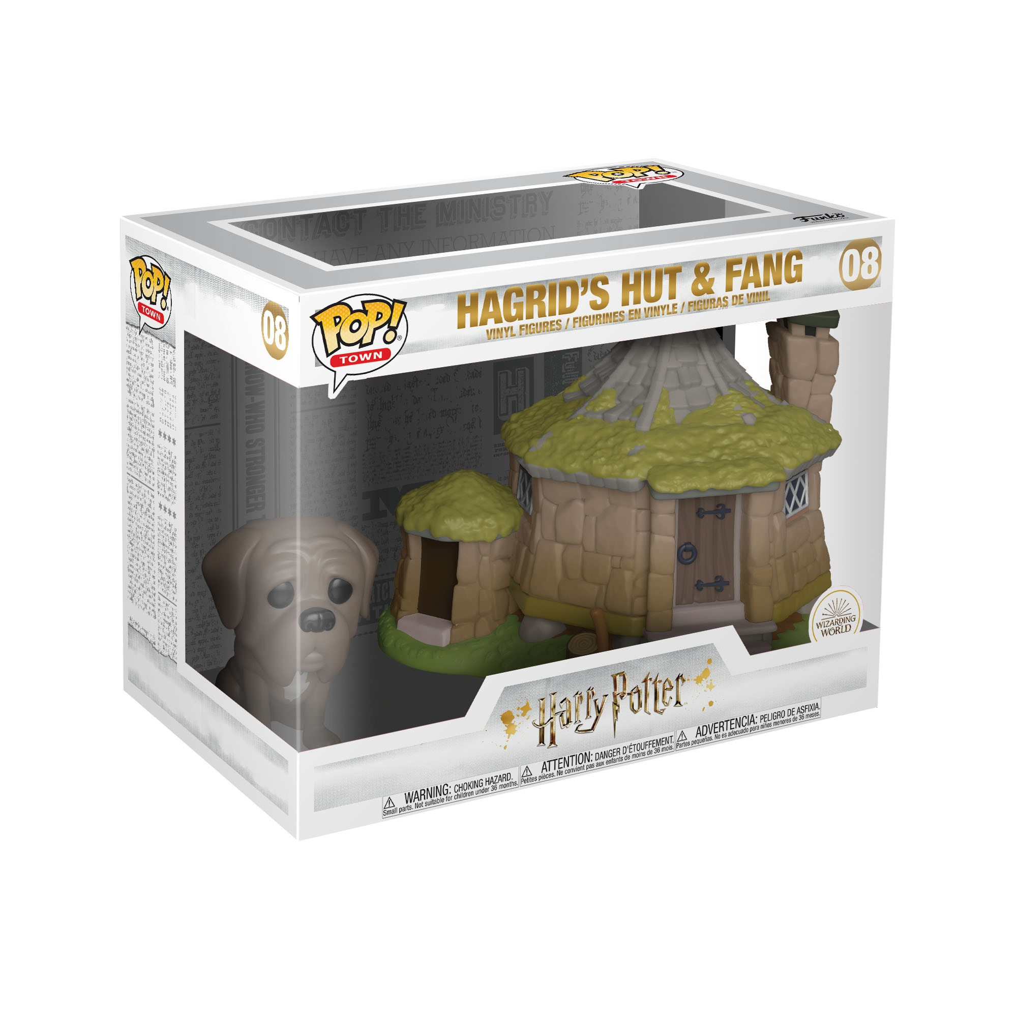 Hagrids Hütte & Fang Funko Pop Box, zeigt die Charaktere und Szenerie.