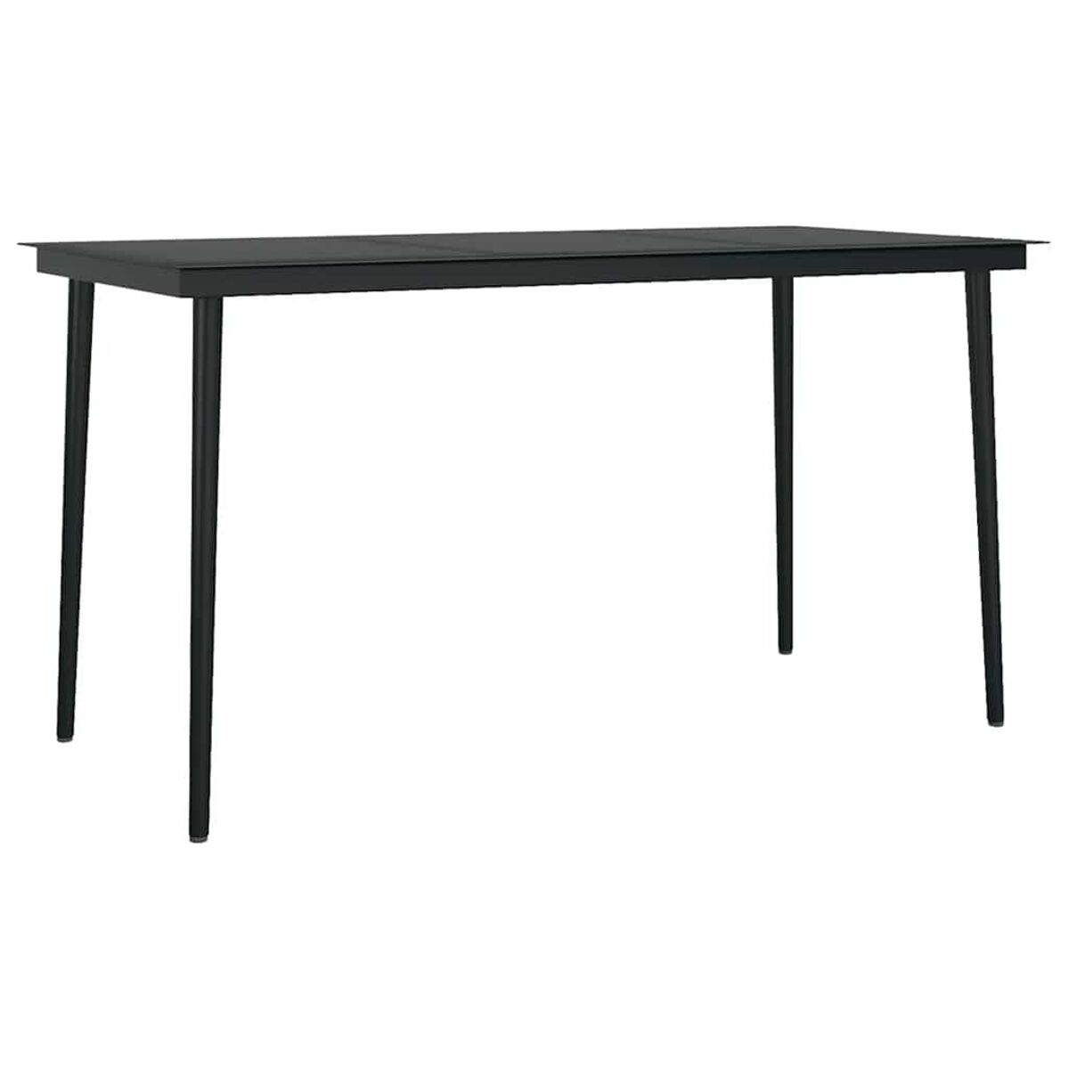 Un tavolo nero con quattro gambe. Il tavolo è semplice e ha un piano rettangolare.