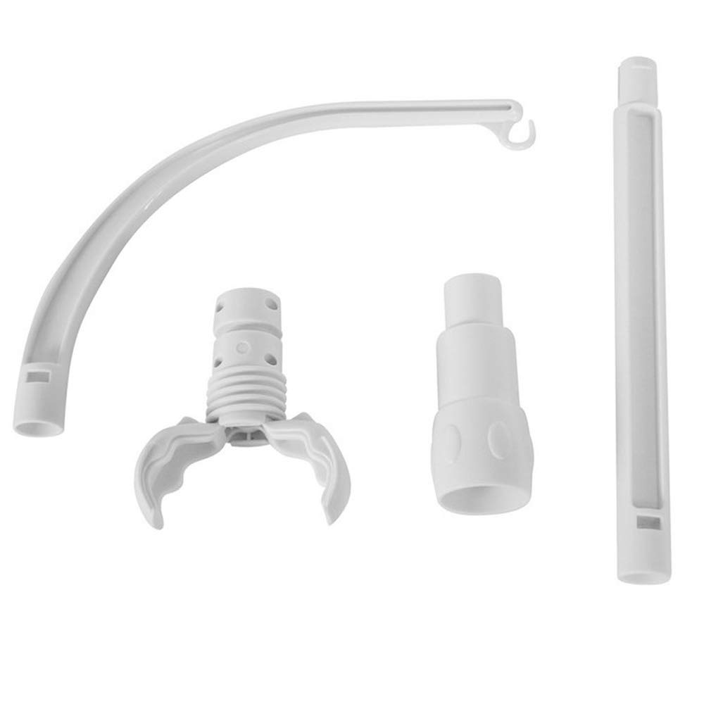 Weißes Mobile für Babybett. Enthält verschiedene Komponenten wie Arm- und Aufhängteile.