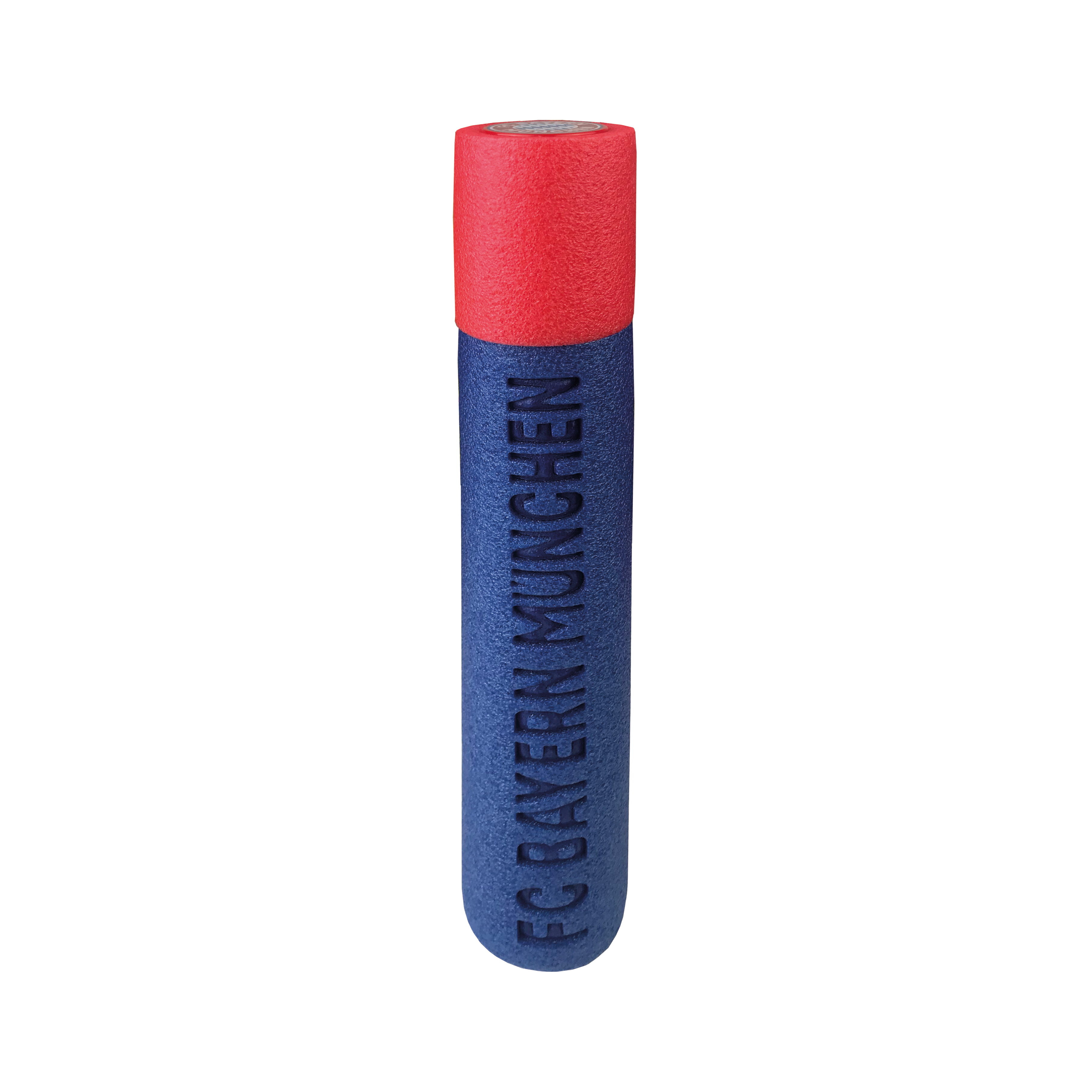 Ein blauer und roter Schaumstoffpfeil mit dem Text "FC Bayern München".