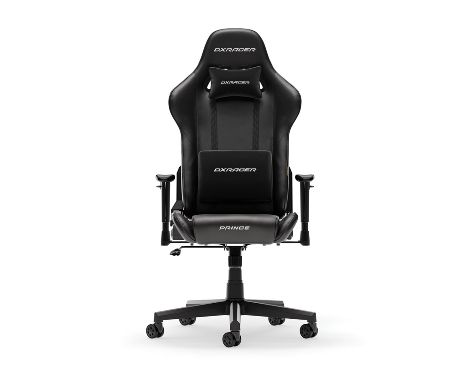 Schwarzer Gaming-Stuhl mit dem Wort 'DXRacer'.