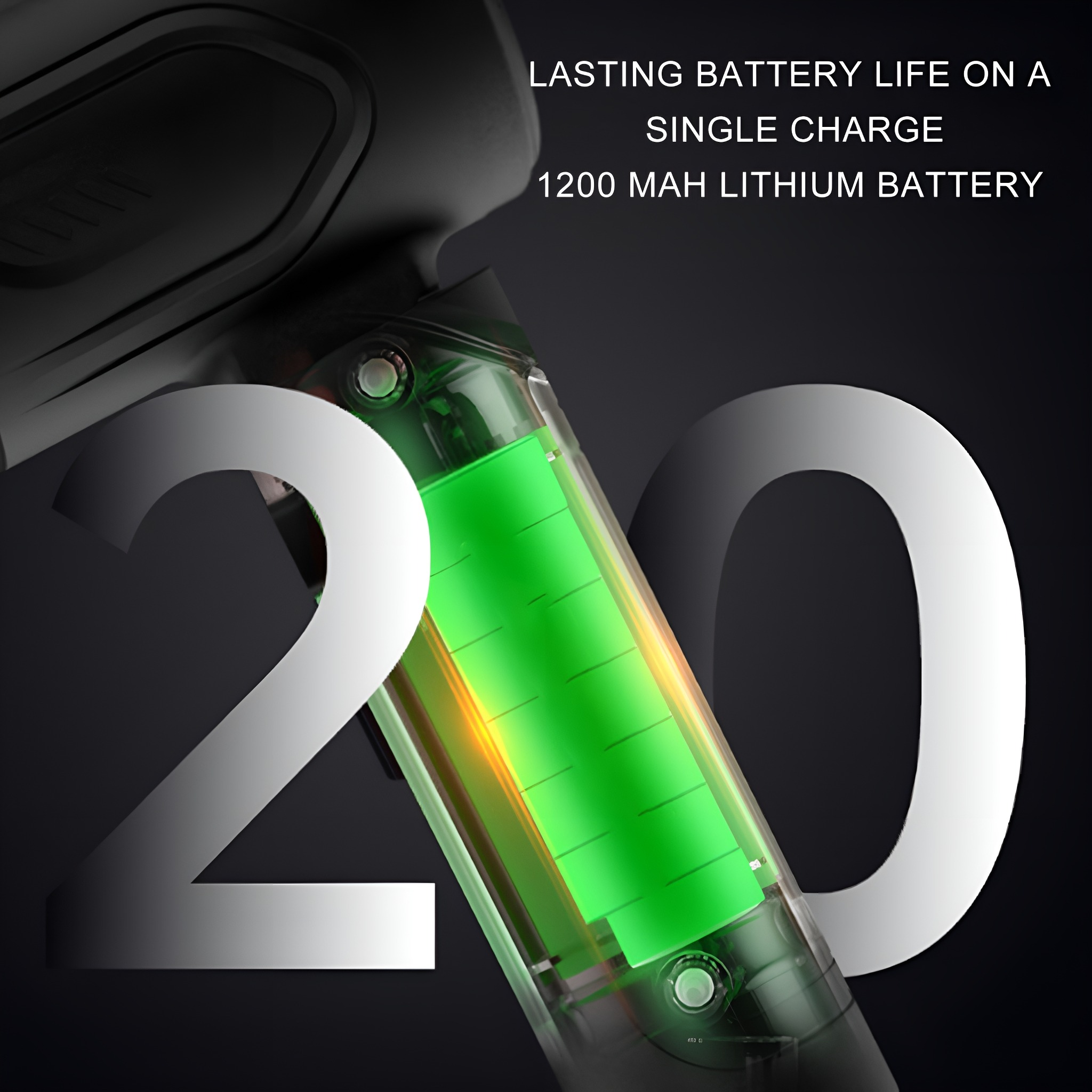 Grüne Batteriezelle in einem transparenten Gerät sichtbar. Die Zahl 20 ist deutlich zu sehen.