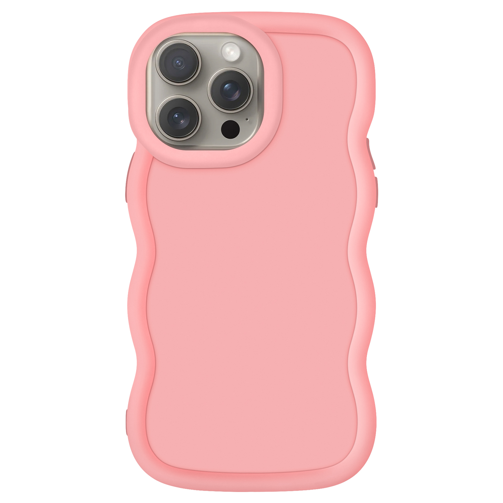 Una custodia rosa per iPhone con bordo ondulato.