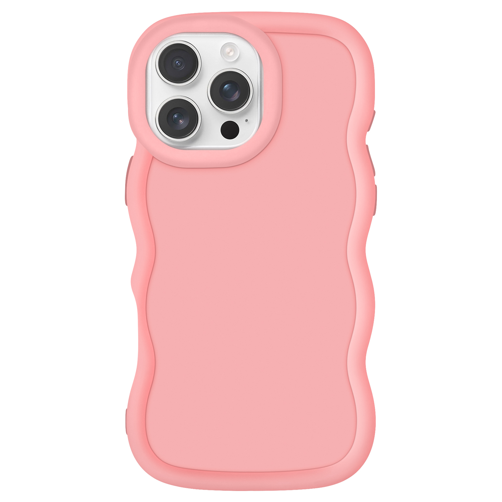 Custodia rosa per telefono con tre lenti della fotocamera.