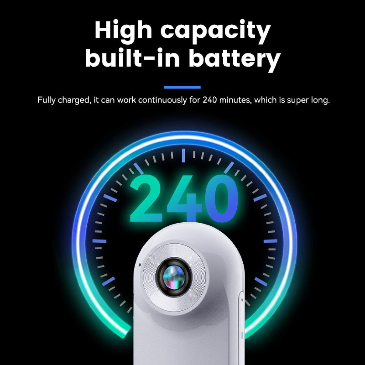 Biała kamera z niebiesko-zielonym wyświetlaczem cyfrowym, 240 minut.