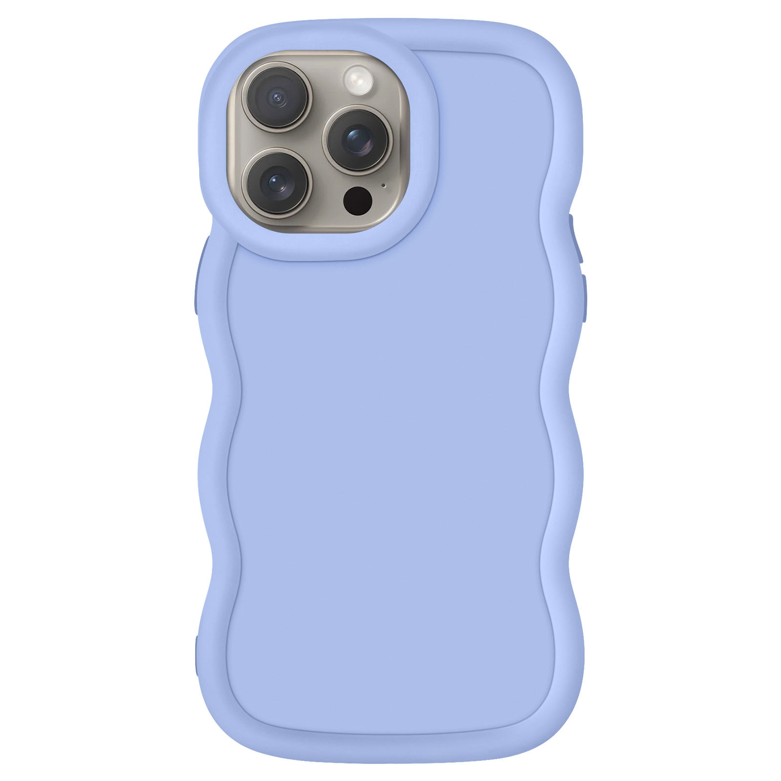Hellblaue Handyhülle mit wellenförmigem Design, mit Kameraaussparung.