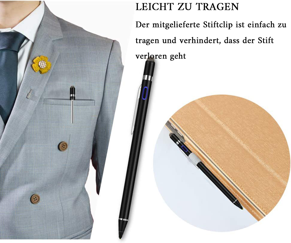 Eine Person im Anzug mit einem Stift in der Tasche. Ein zweiter Stift auf einem Etui wird gezeigt.