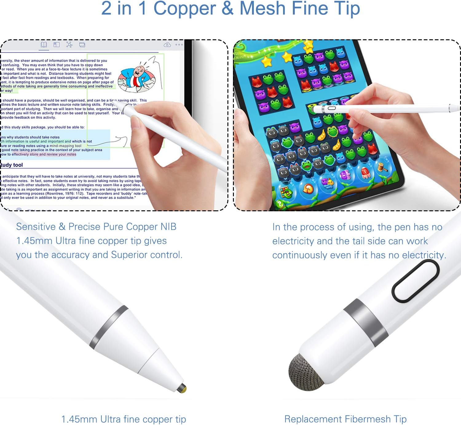 Stift für Tablet, mit feiner Kupfer- und Ersatz-Fasernetzspitze.