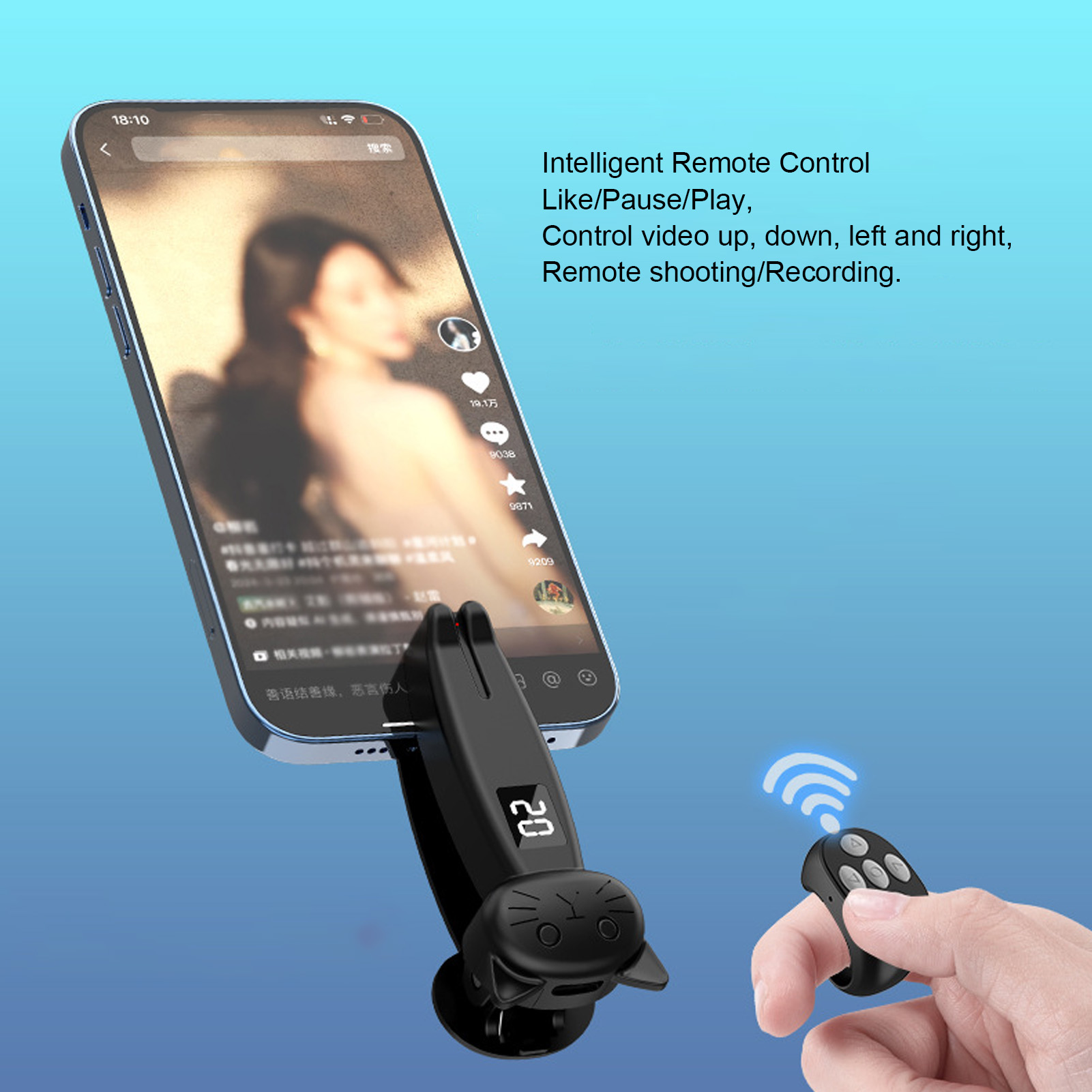 Ein Telefon im Auto mit Fernbedienung montiert. Das Telefon zeigt ein Video.