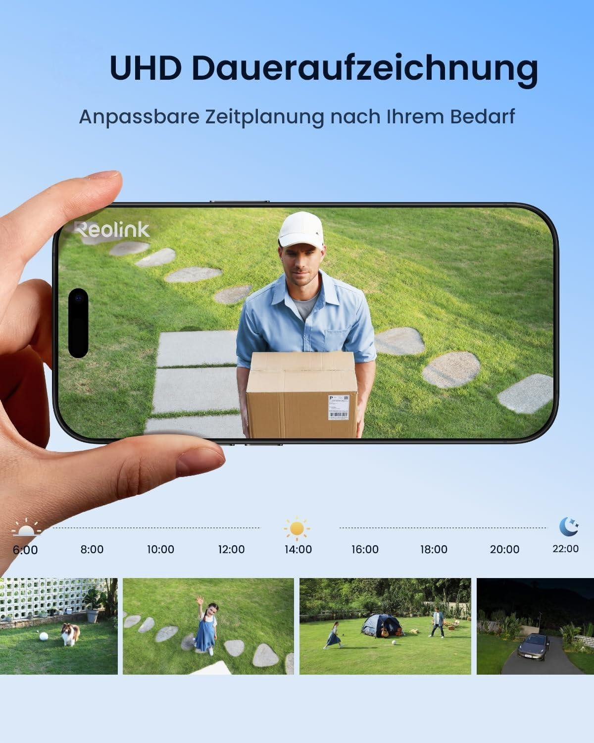 Telefon zeigt einen Mann mit einer Kiste, mit Zeitraffer des Tages.