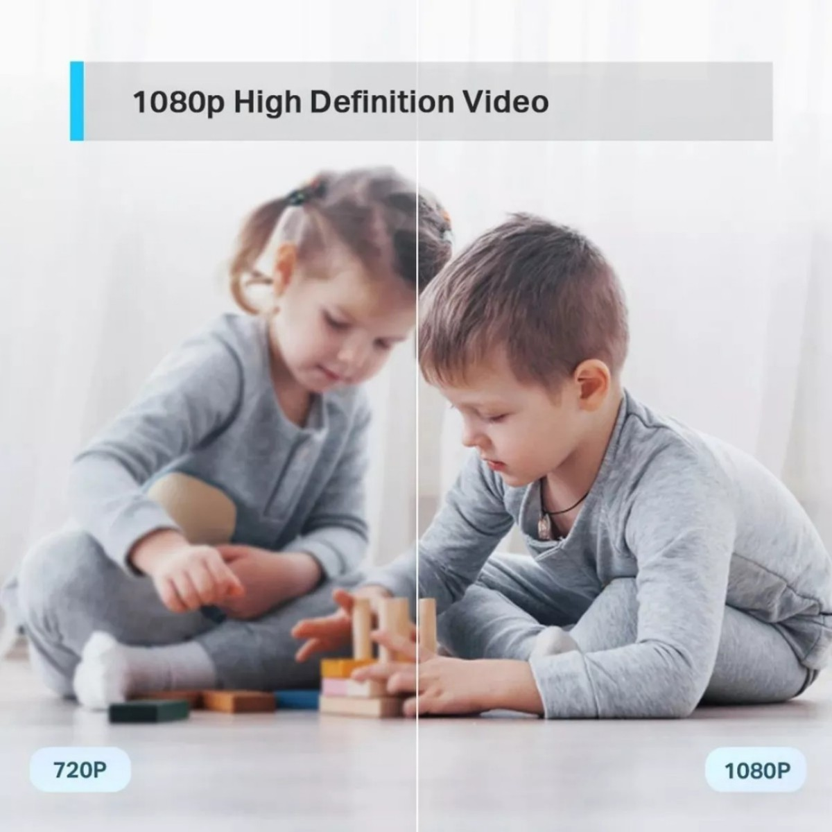 Zwei Kinder spielen mit Blöcken. Text-Overlay lautet '1080p High Definition Video'.