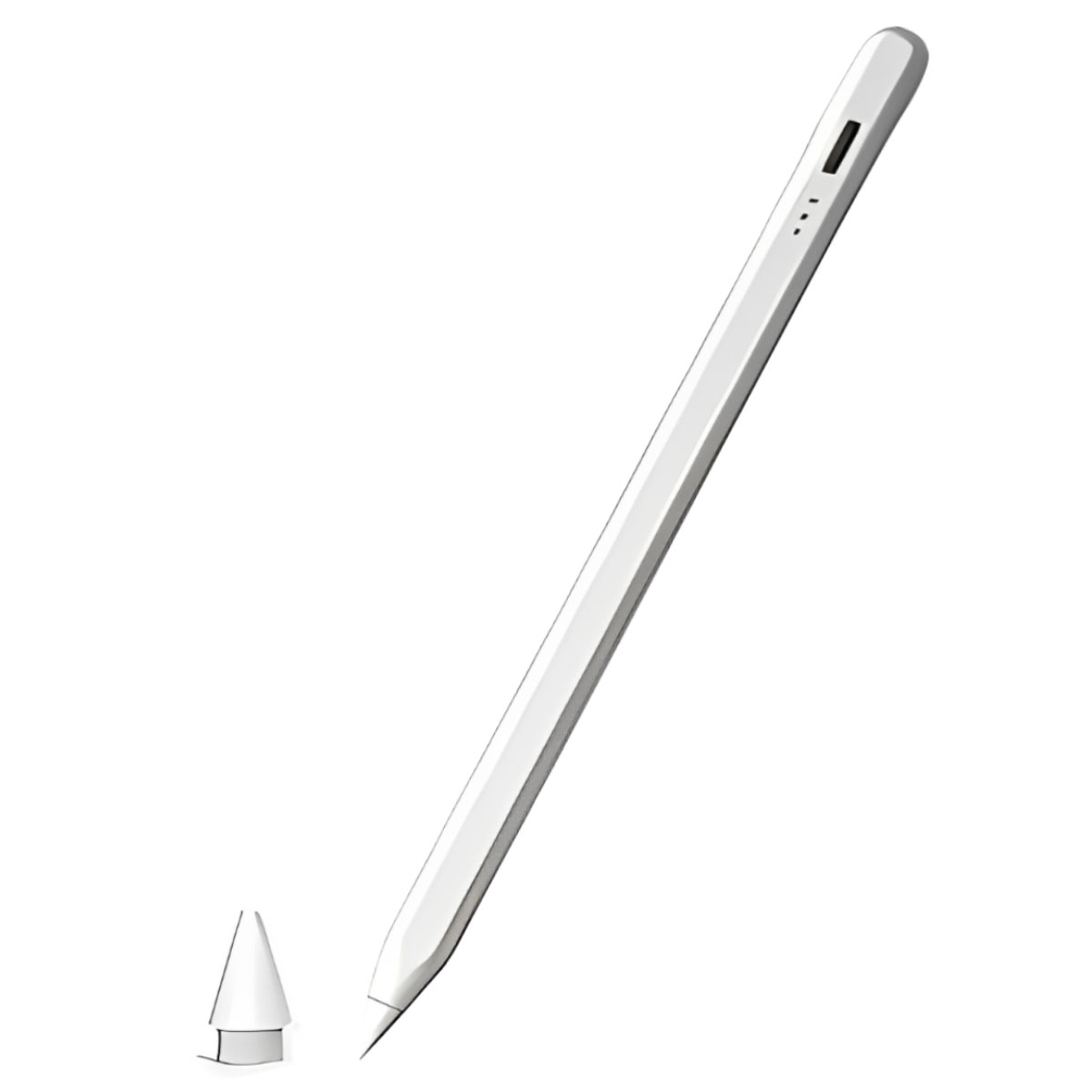 Weißer Stift mit einer Stiftspitze und einer separaten, abgenommenen Stiftspitze.