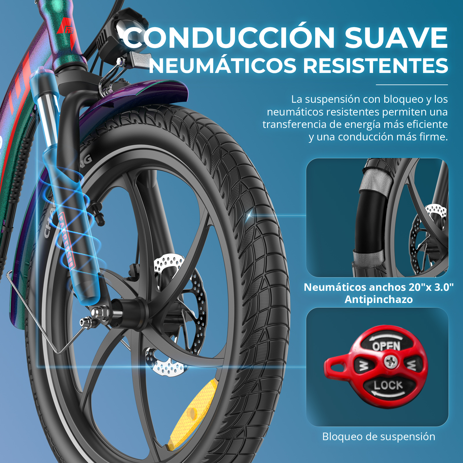 Primer plano de una rueda de bicicleta con detalles rojos y negros.