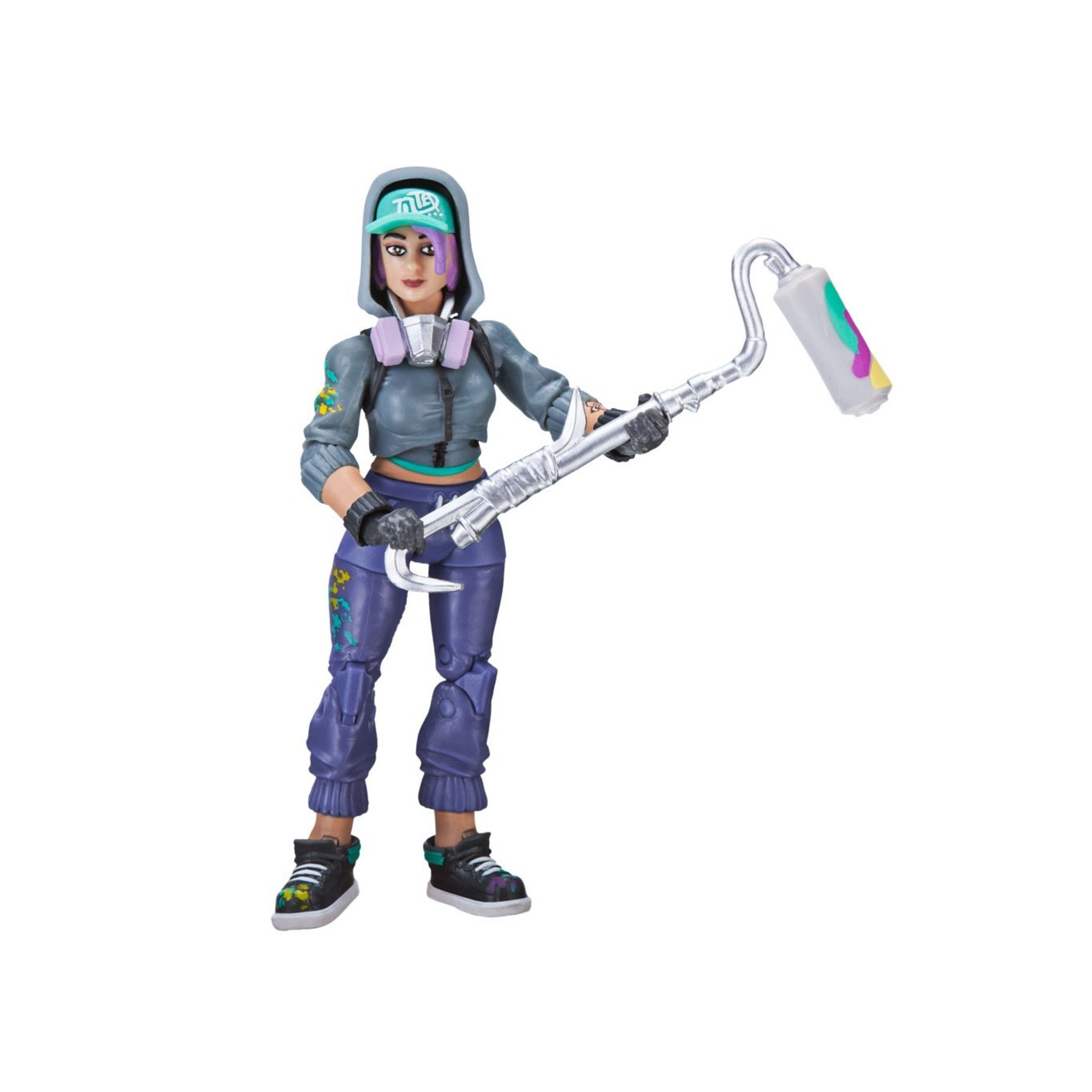 Fortnite Actionfigur eines Charakters, der eine Farbwalze hält. Weißer Hintergrund.