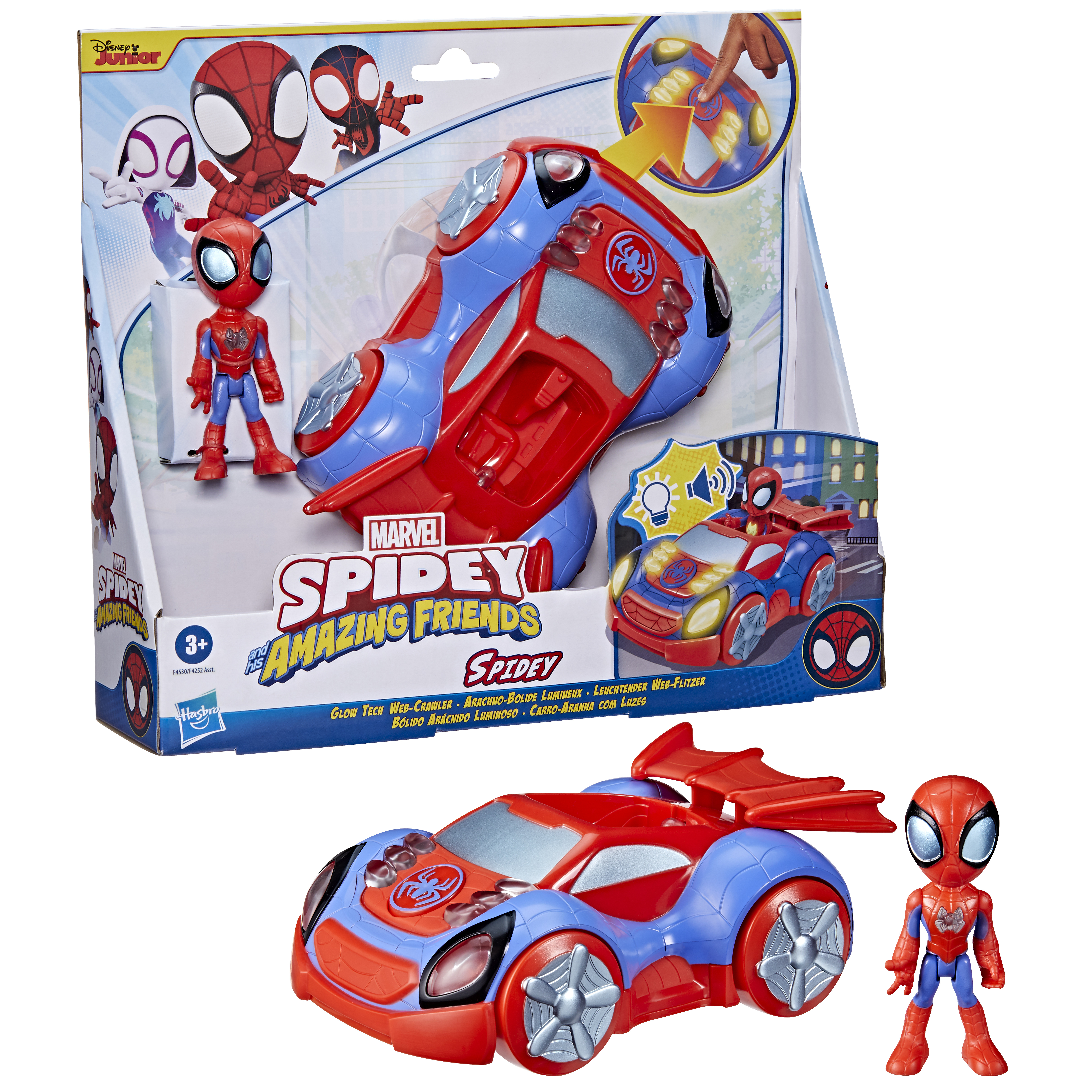Zestaw samochodzików Spider-Man z figurkami, pudełko pokazuje auto z Spidey.