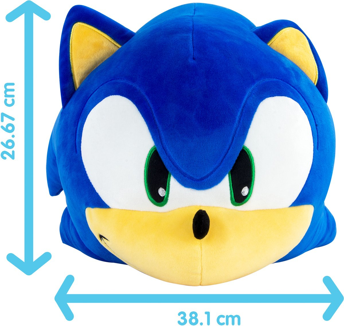 Peluche blu di Sonic the Hedgehog. Misura 26,67 cm e 38,1 cm.