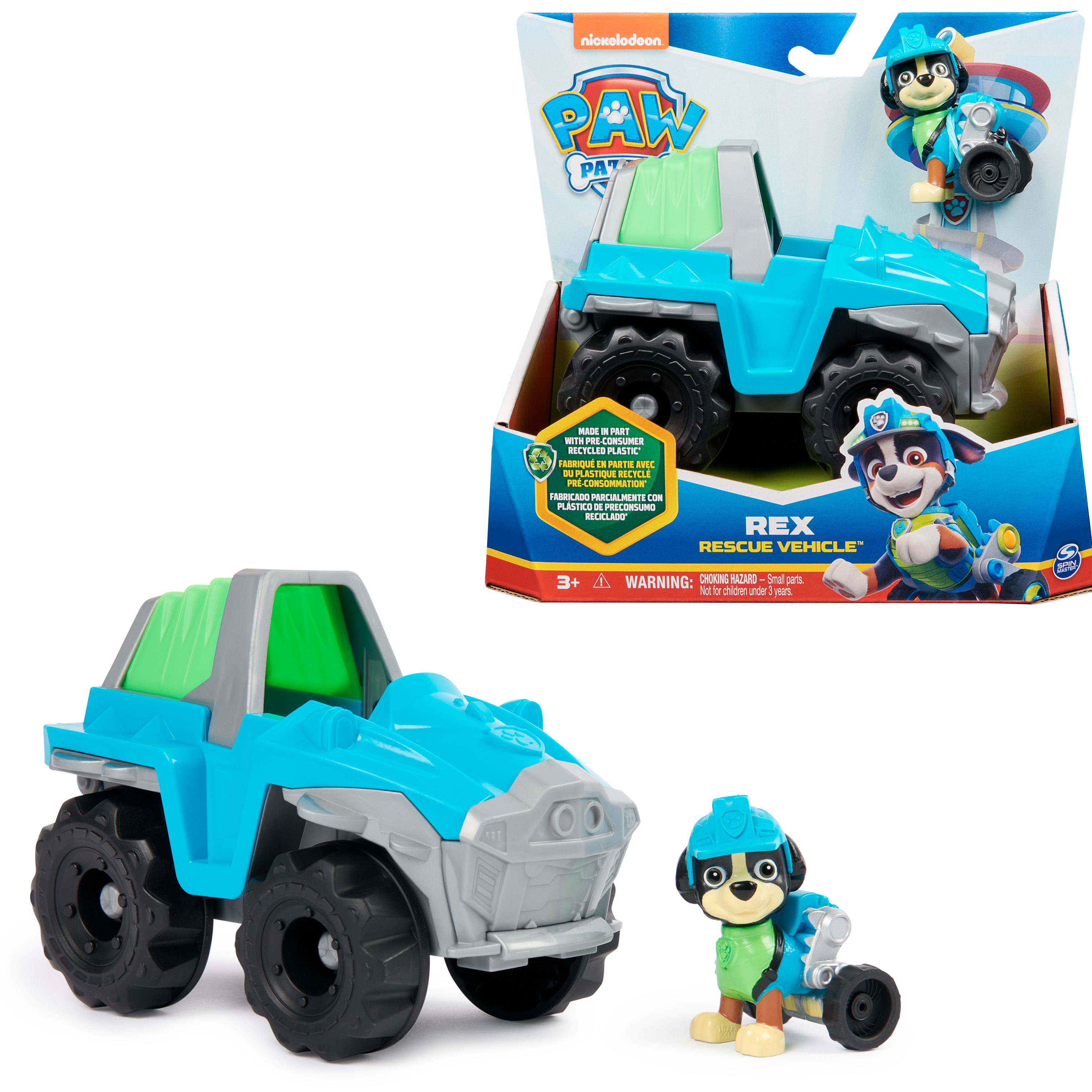 Ein Spielzeug-LKW und eine Spielfigur. Der Hintergrund ist ein Pappkarton.