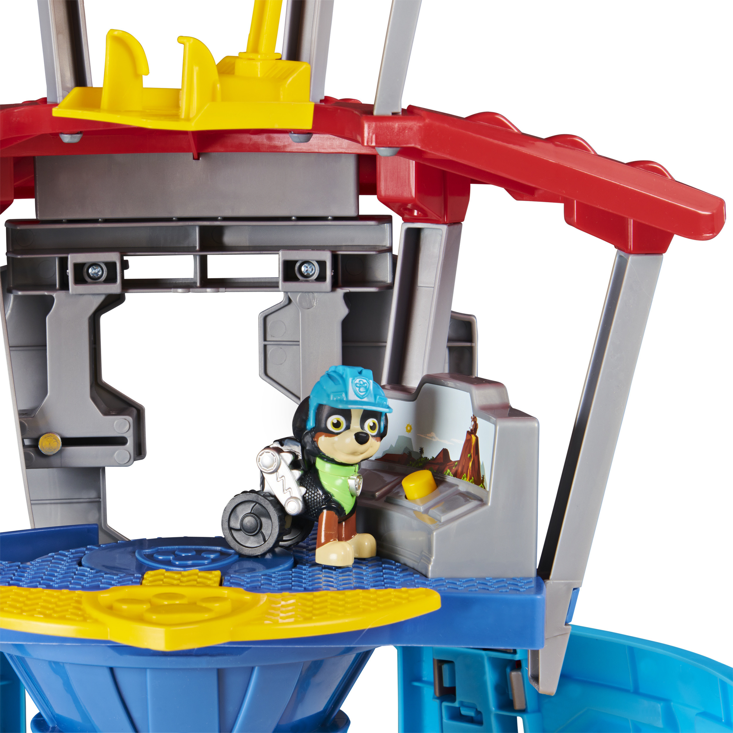 Set de juguetes de la Patrulla Canina, con una figura de perro dentro de una estructura tipo torre.