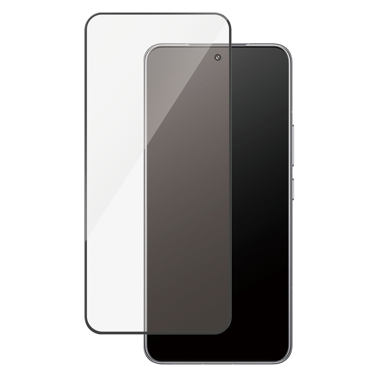 Twee telefoon screenprotectors. Eén is helder en de andere is donker, met de camera van de telefoon.