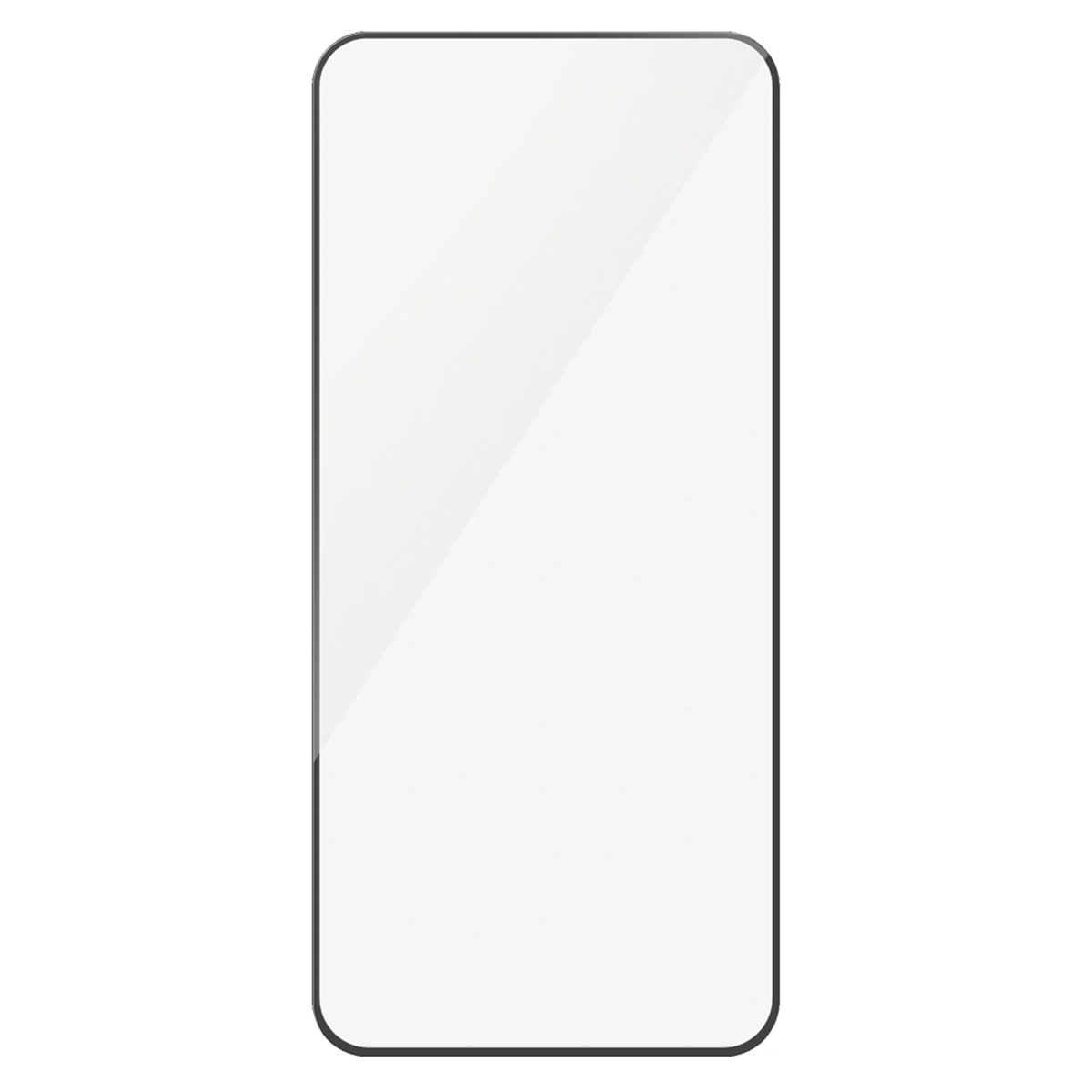 Een heldere telefoon screenprotector met een zwarte rand.