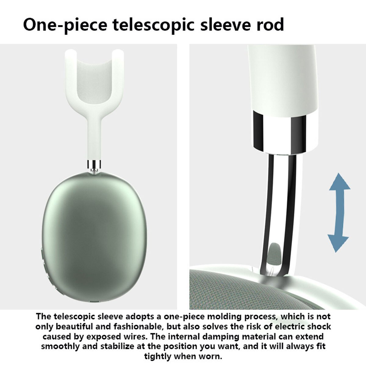 Cuffie con archetto a U e dettaglio della bacchetta telescopica.