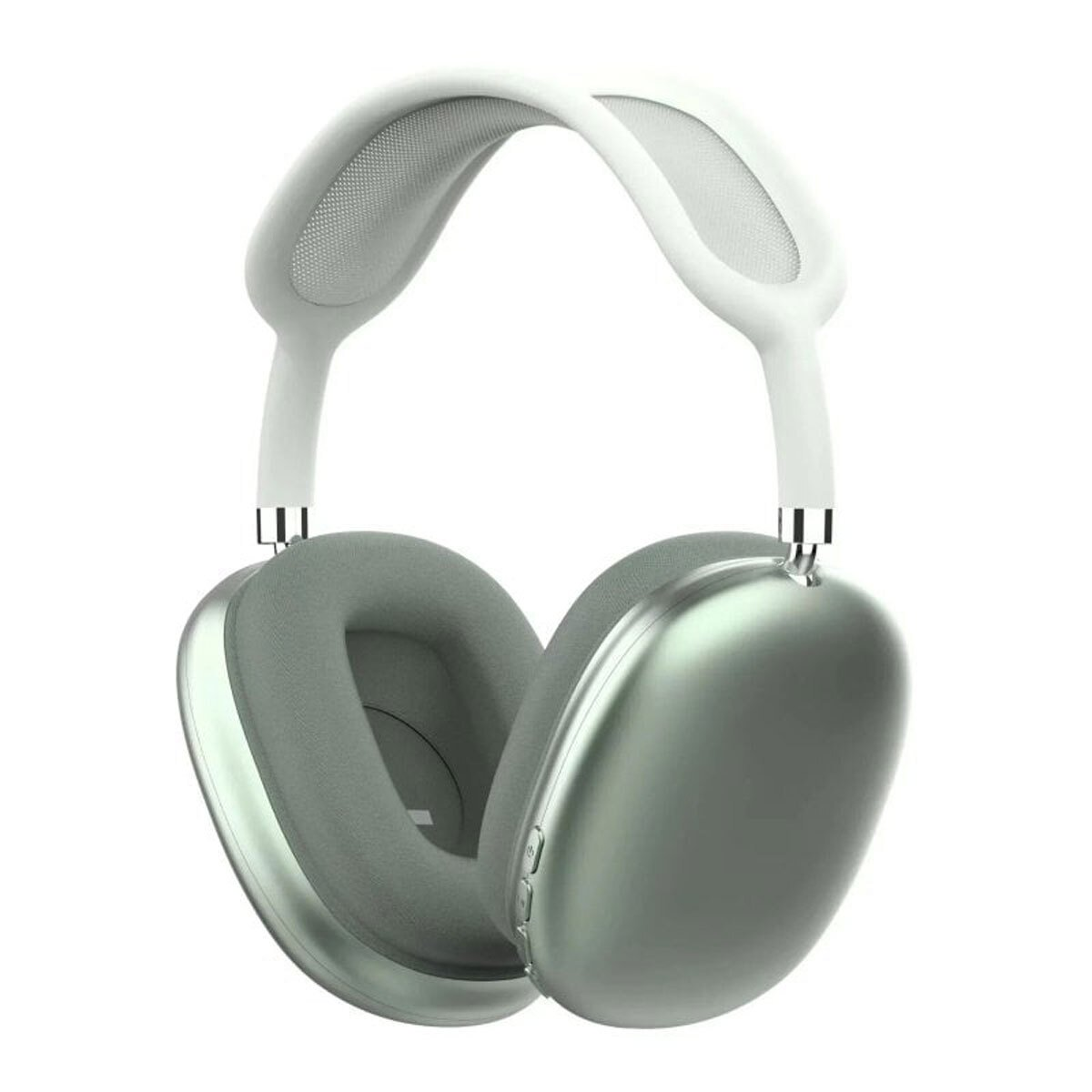 Cuffie argentate con fascia bianca e padiglioni grigi. Il design è moderno ed elegante.