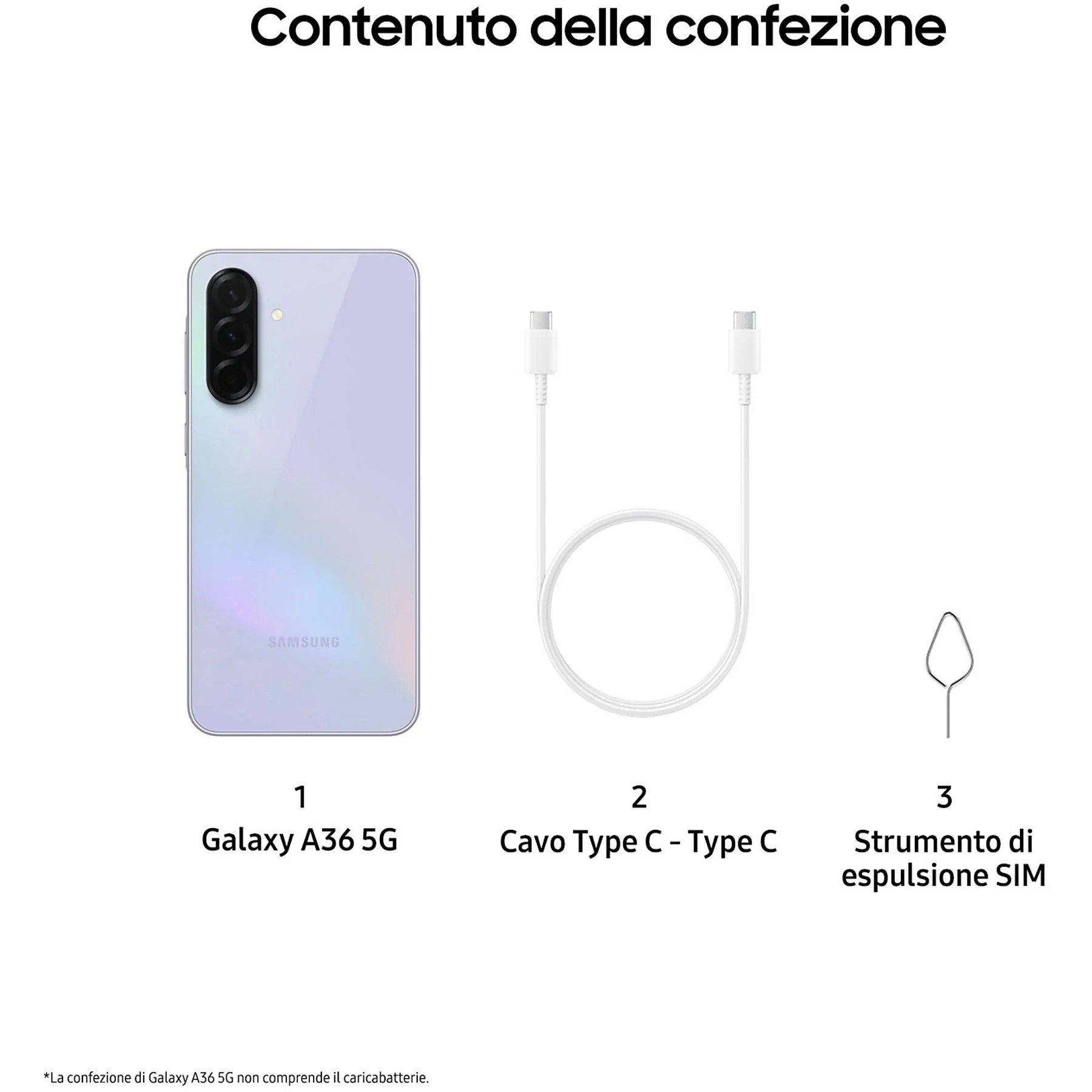 Contenuto della scatola: telefono, cavo e strumento SIM.