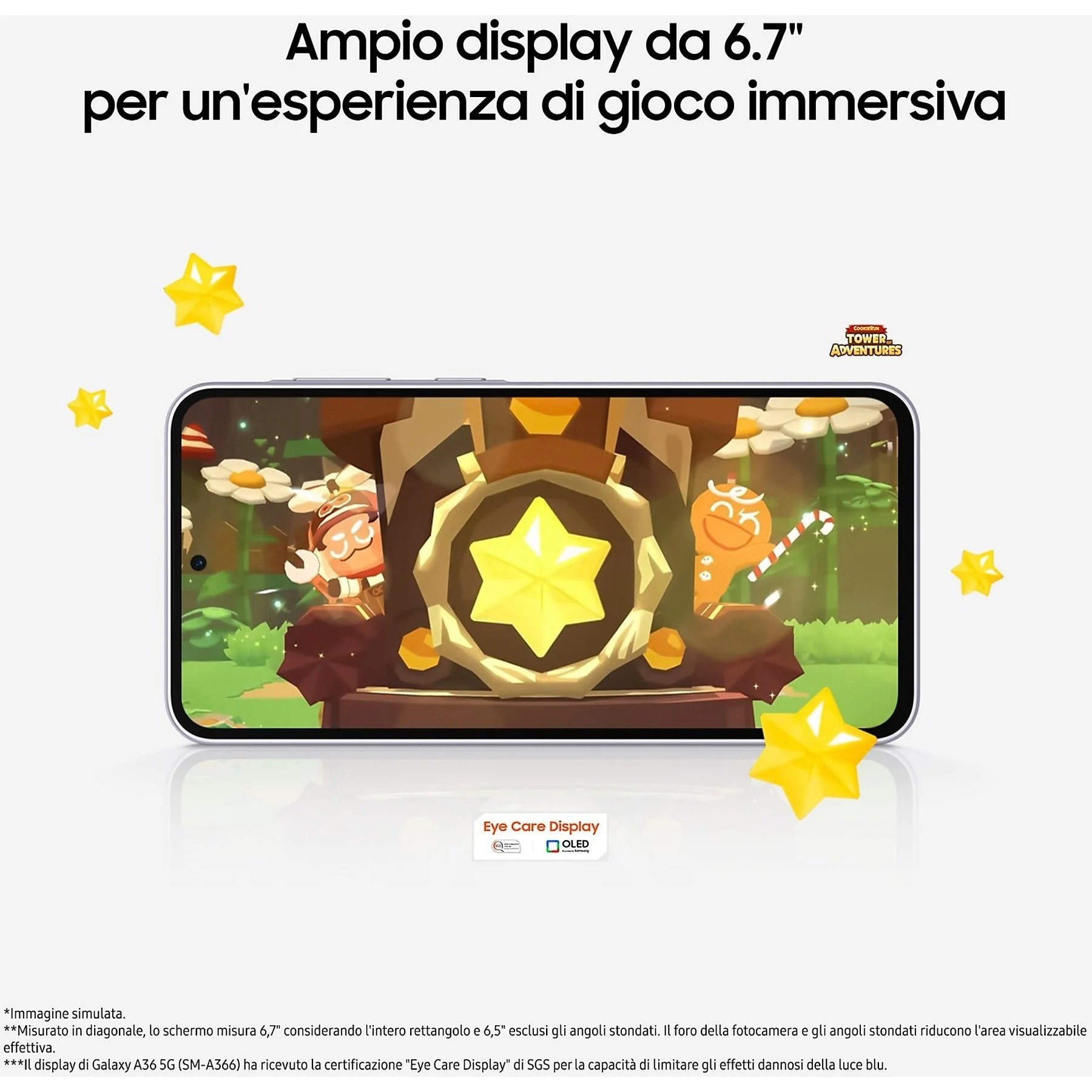 Uno schermo del telefono che mostra una scena di gioco con due personaggi e stelle gialle.
