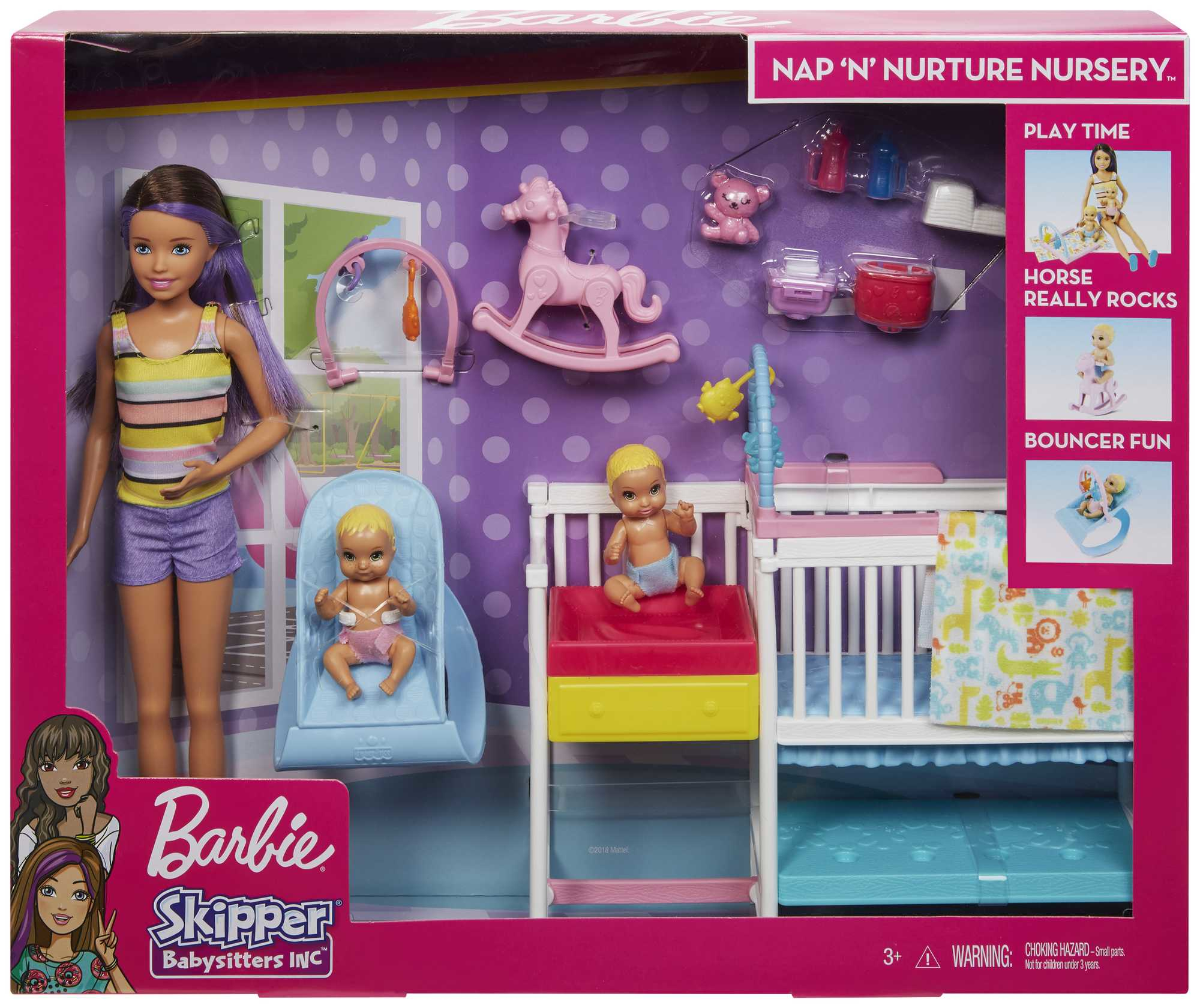 Zestaw Barbie Skipper. Zawiera lalkę Skipper, lalki niemowlęce, meble i akcesoria dla dzieci w pudełku.