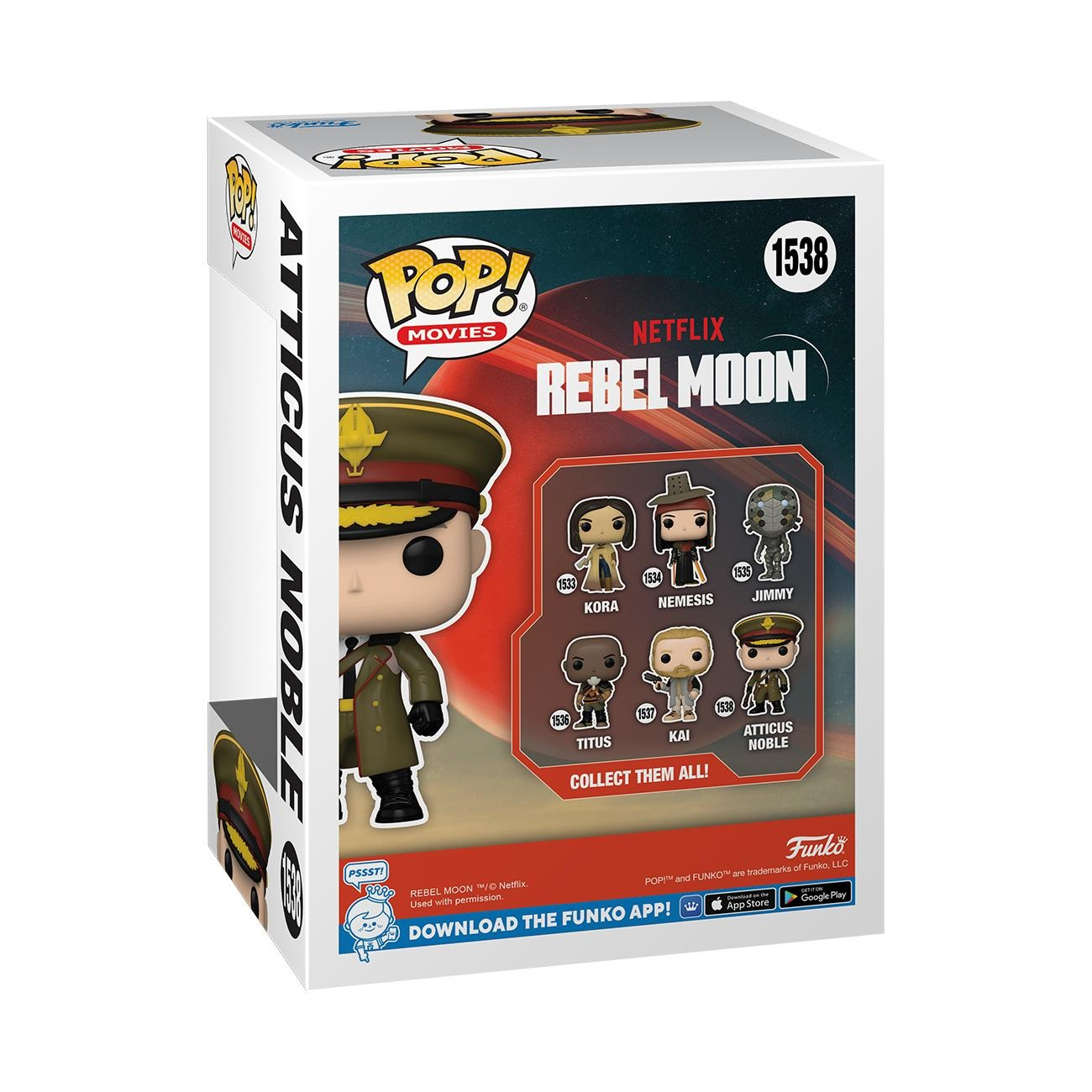 Pudełko Funko Pop z figurkami z filmu Rebel Moon.