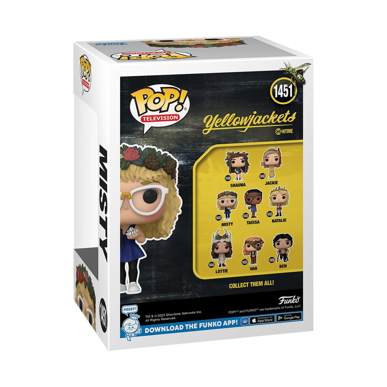 Misty Funko Pop Figur auf einer Box mit einem Show-Logo und anderen Figuren.