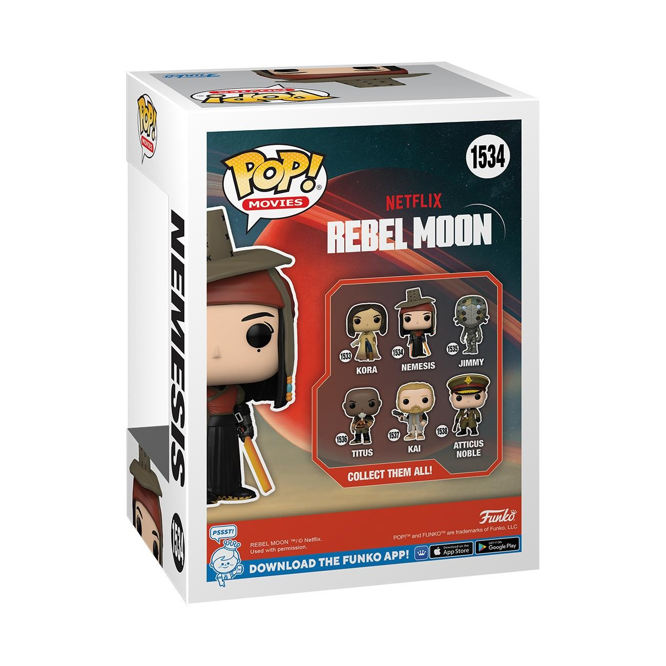 Pudełko Funko Pop z motywem 'Rebel Moon' z postaciami i logo Funko.