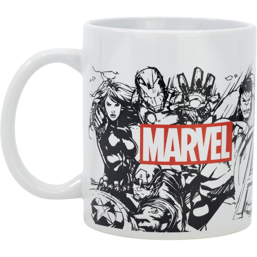 Taza de Marvel con héroes de Marvel al estilo cómic.
