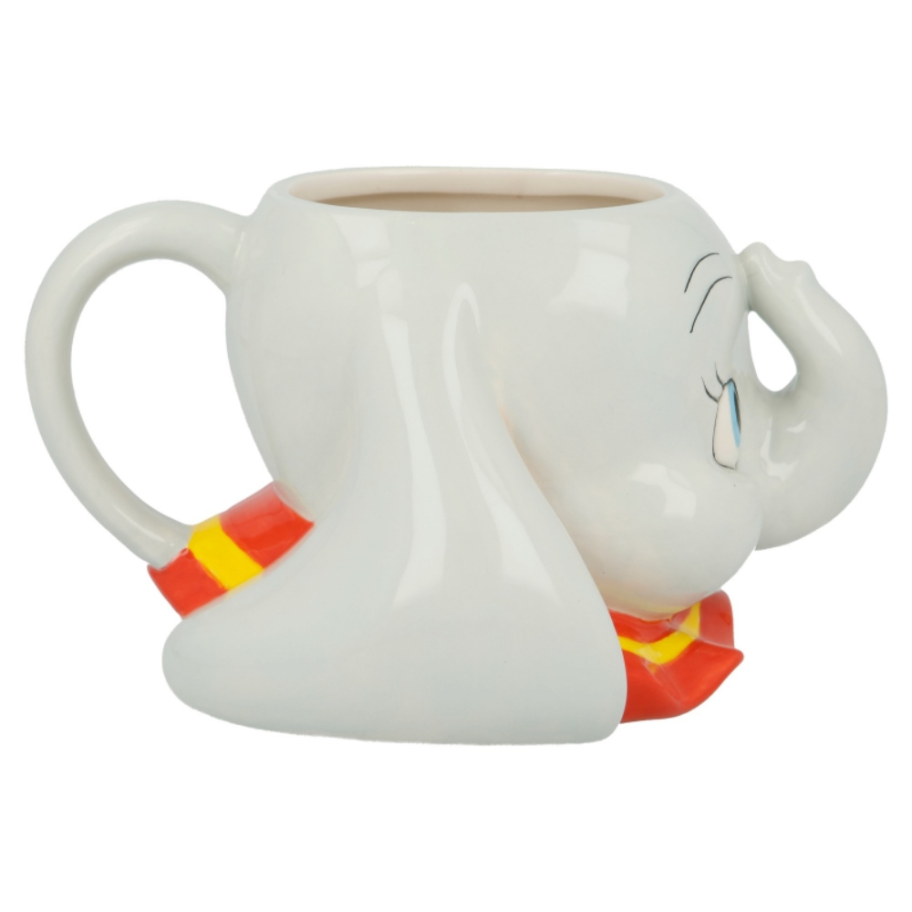 Taza con forma de Dumbo. Blanca, con la cara y la trompa de Dumbo formando el cuerpo y el asa.