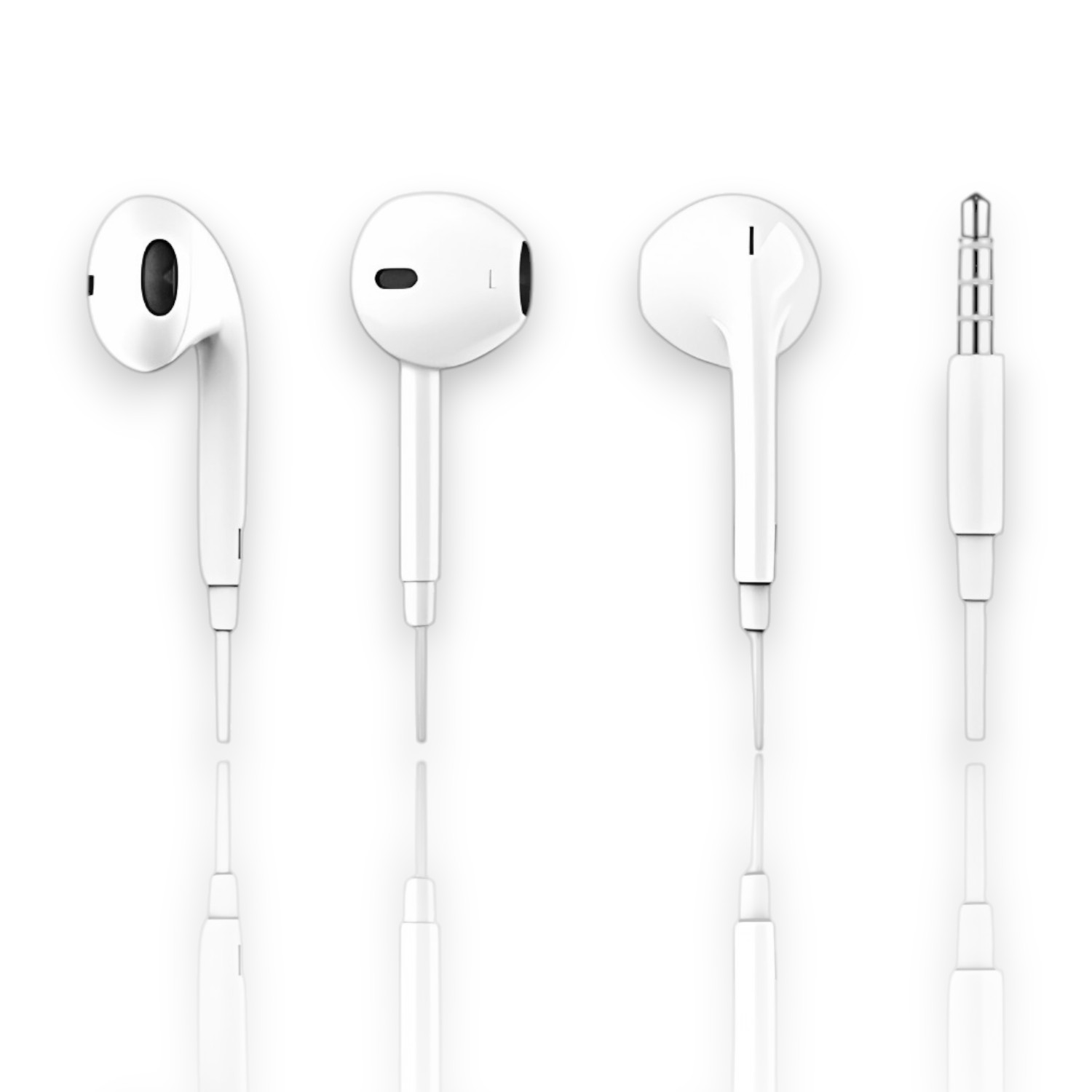 Auriculares blancos con cable blanco y conector jack.