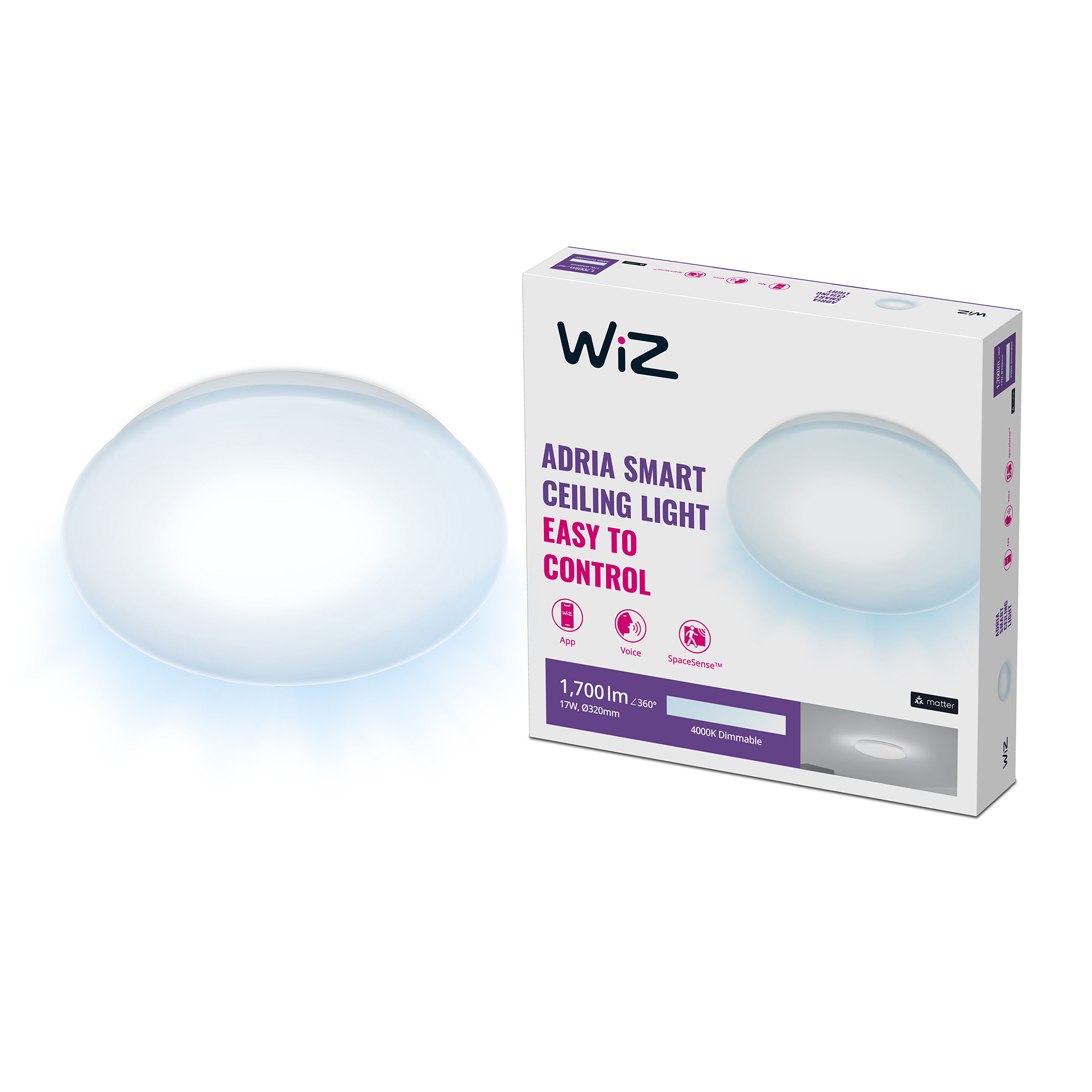 Une lampe de plafond avec boîte, le produit est blanc et sur fond blanc.