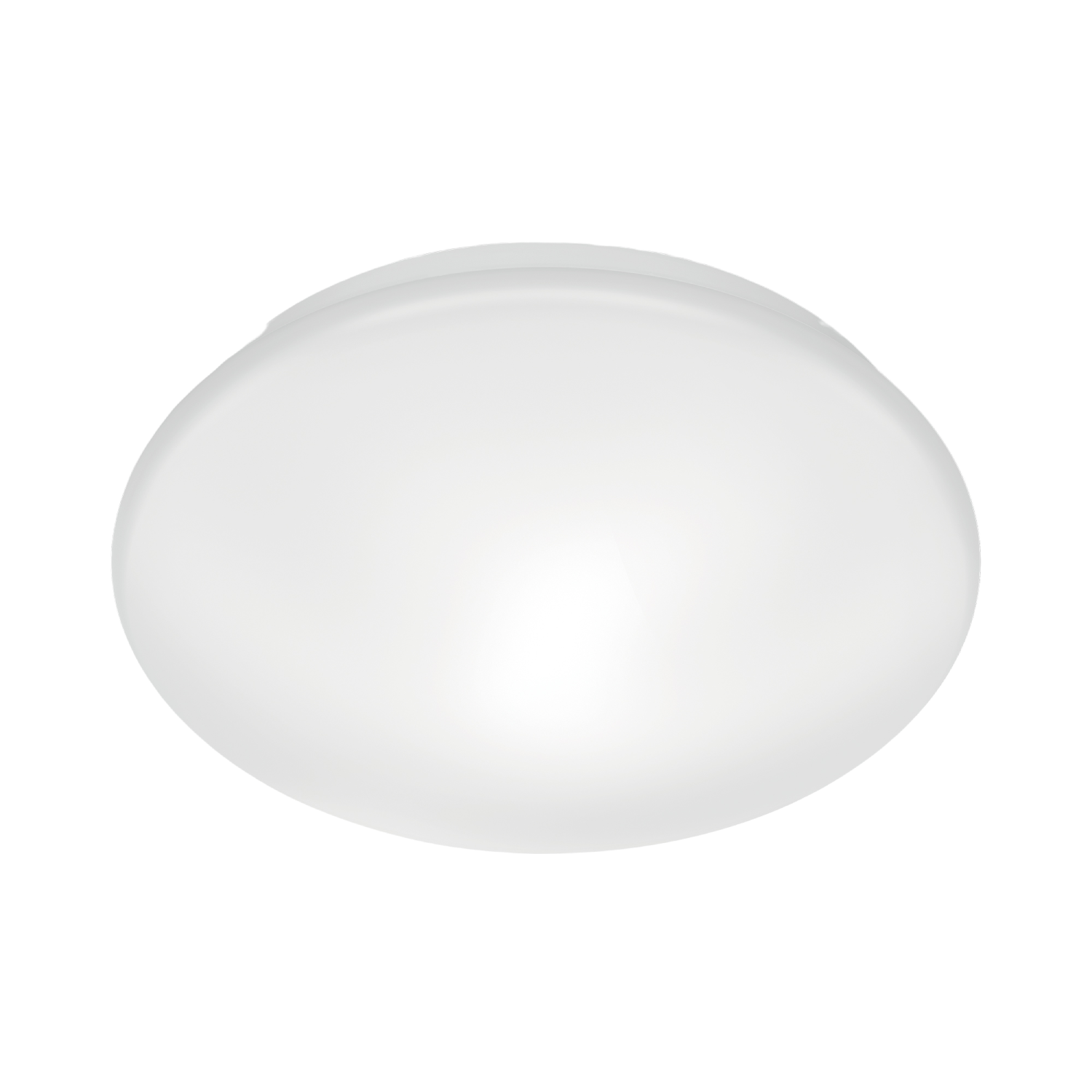 Luminaire de plafond blanc et circulaire sur fond noir.