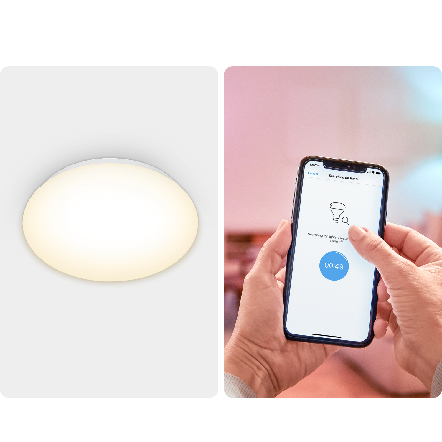 Le mani di una persona che usa uno smartphone. È visibile anche una plafoniera.