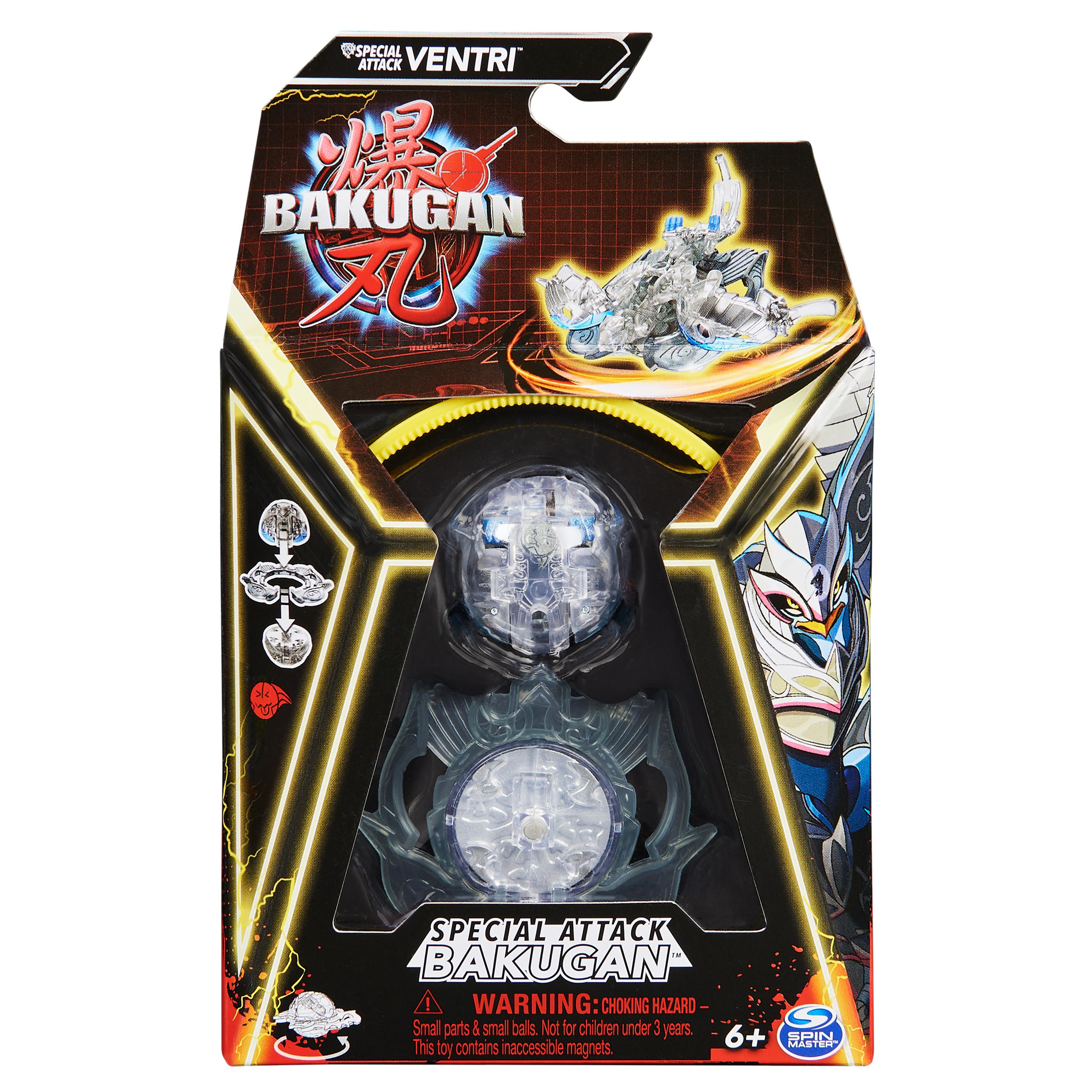 Un juego de juguetes de ataque especial Bakugan en un paquete. El set tiene dos Bakugan y una arena de batalla.