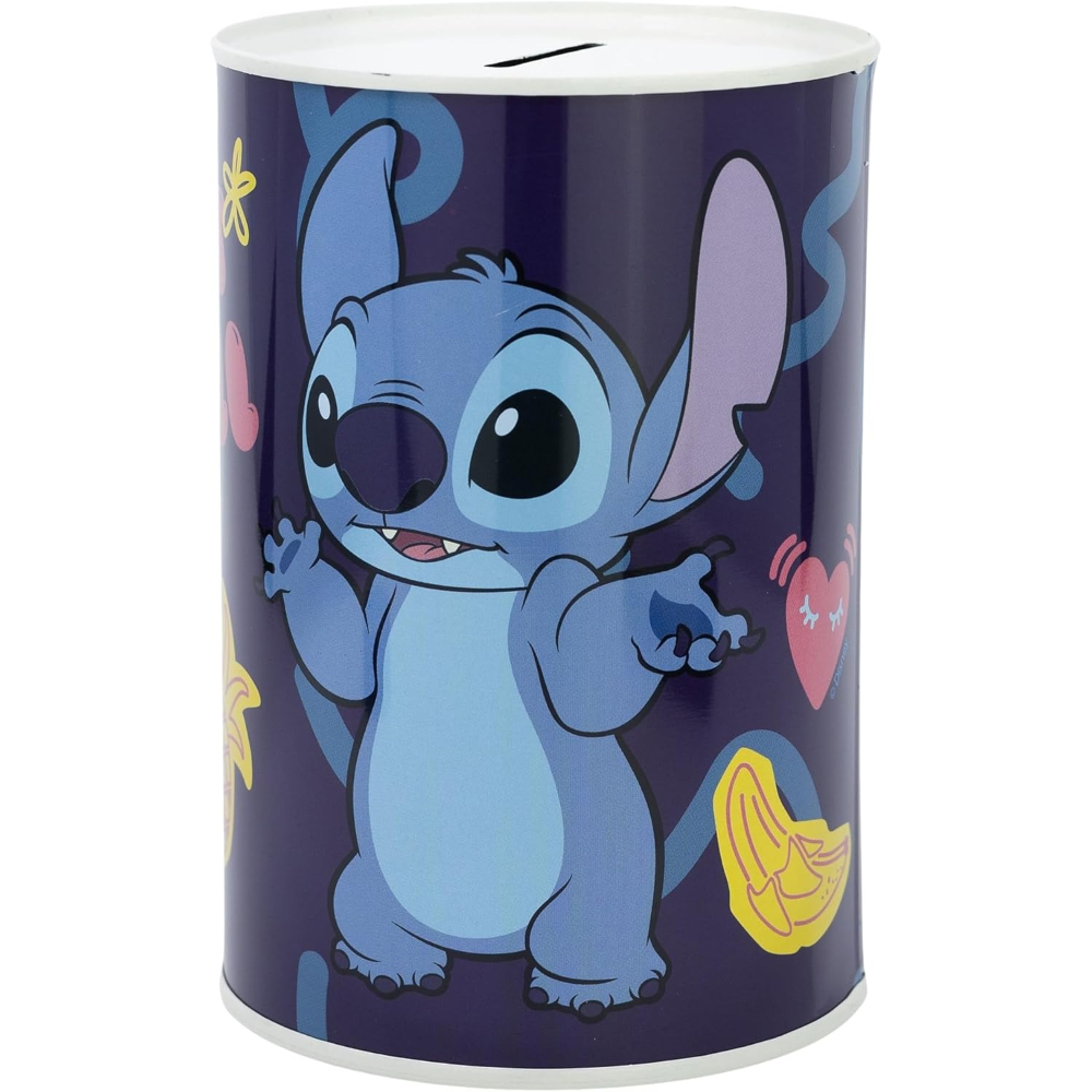 Hucha azul de Stitch con gráfico de Stitch en la parte delantera.